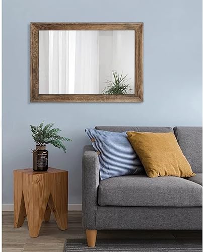 Vista 195 de AAZZKANG Espejos para pared, espejo colgante con marco de madera rústica, 20 x 16 pulgadas, decorativo para casa de campo, dormitorio, baño, sala