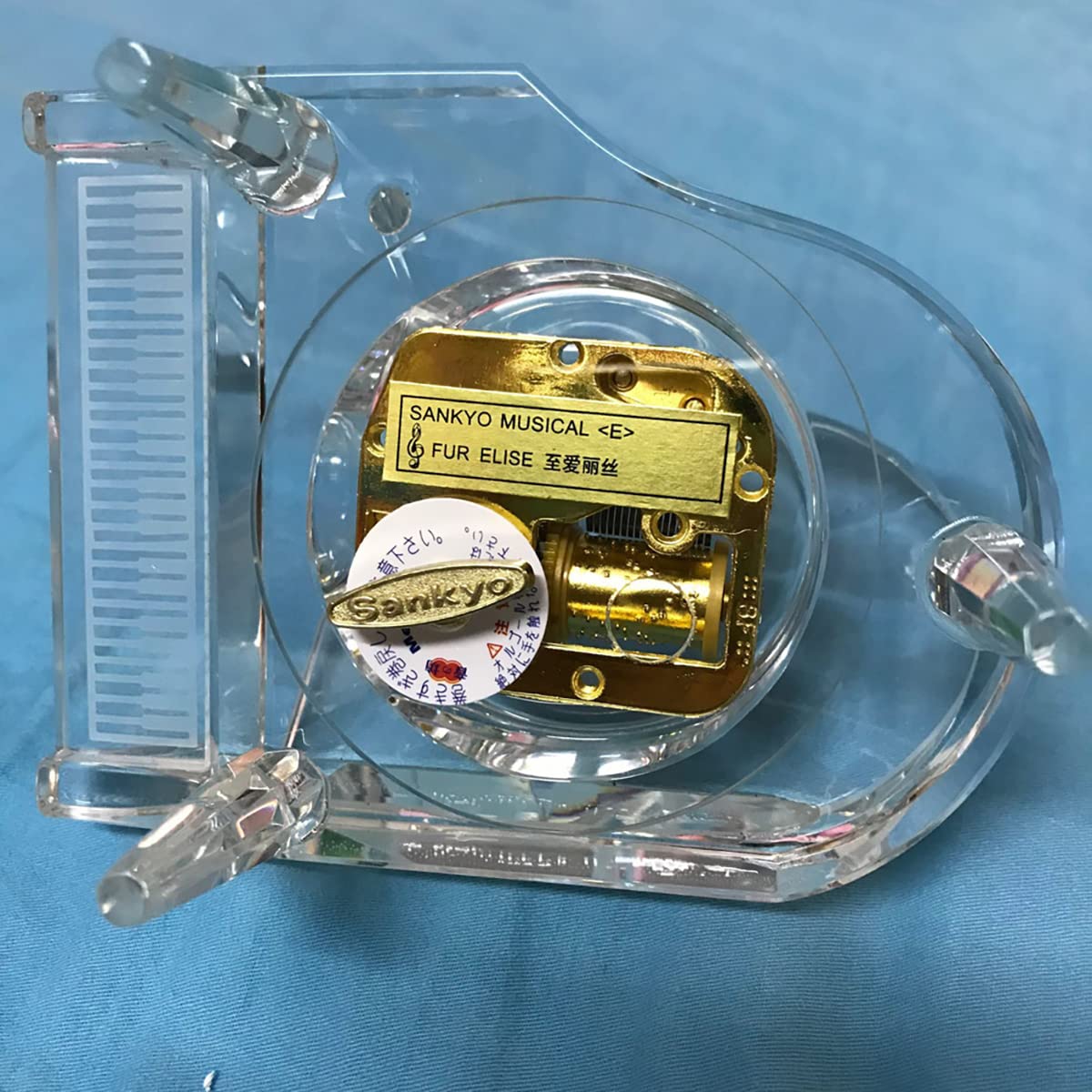 BinkeGG Transparente Spieldose K9 Kristall groß Klavier Uhrwerk Spieluhr mit Sankyo Musik Mechanismus (Option 60 Melodien) (Santa Claus is Coming to Town)