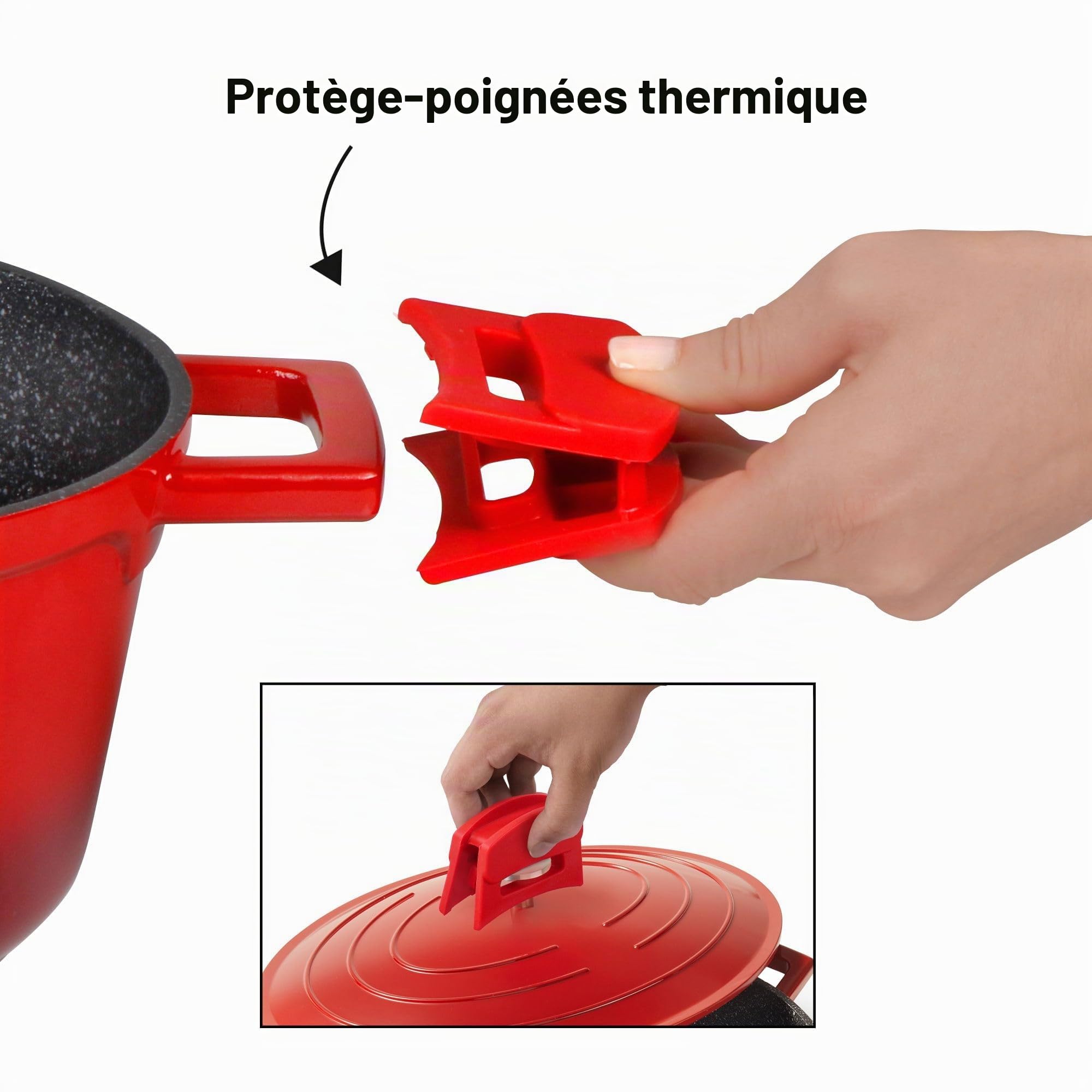 STONELINE Cocotte Induction avec Couvercle 32 cm, 6,6 L, Casserole Antiadhésive Revêtement avec de vraies Particules de Pierre, Braisière Marmite pour Tous Feux et Four, Couleur : Rouge
