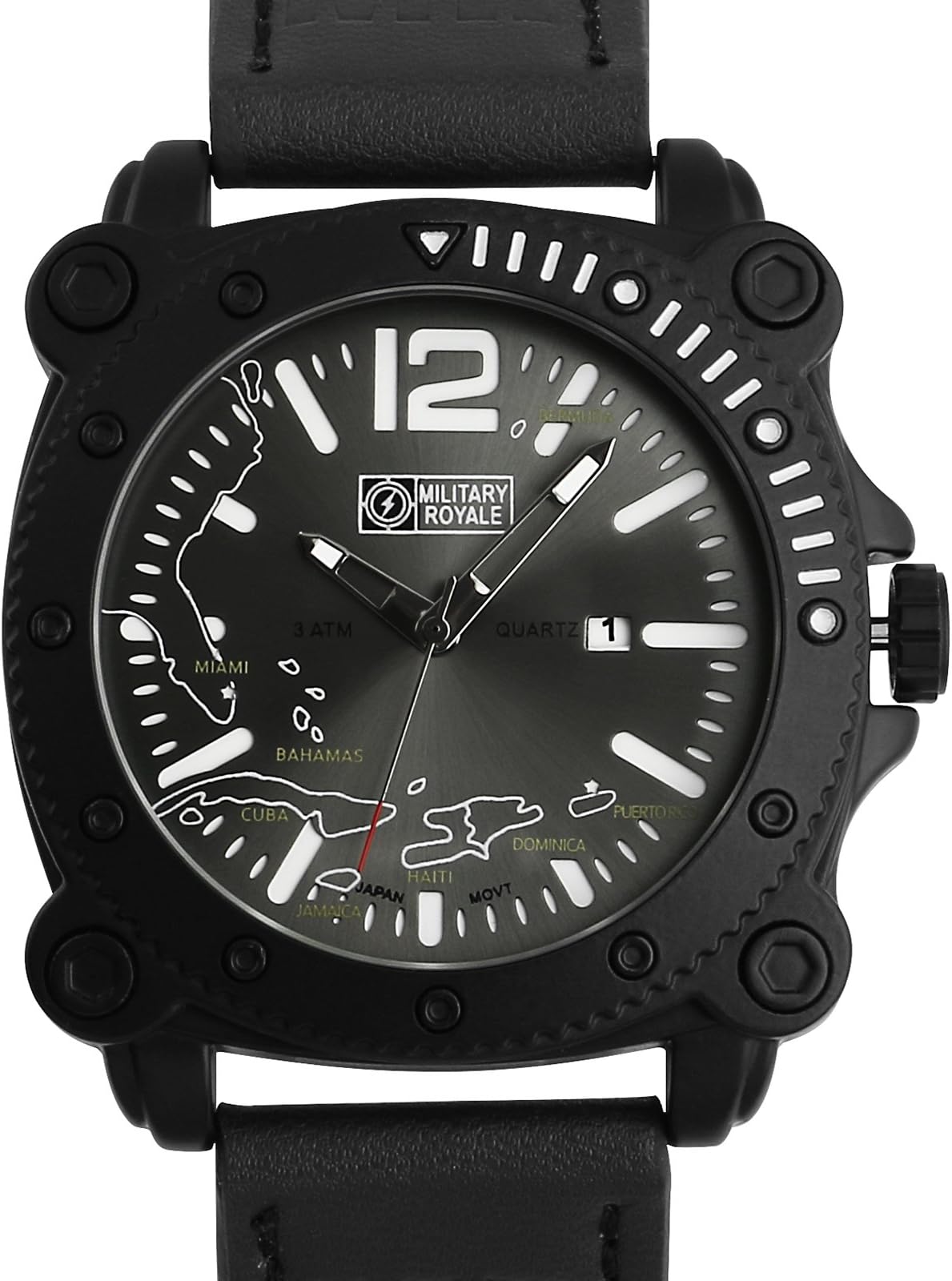 Military Royale Men's Bermuda Triangle Map Series Army Sport Watch with Quality Leather Band MR094