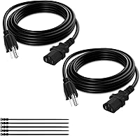Elecan 3-Prong Replacement Power Cord 10 Ft 2-Pack - Heatproof Flexible 18AWG ETL Listed for PC TV Printer Monitor