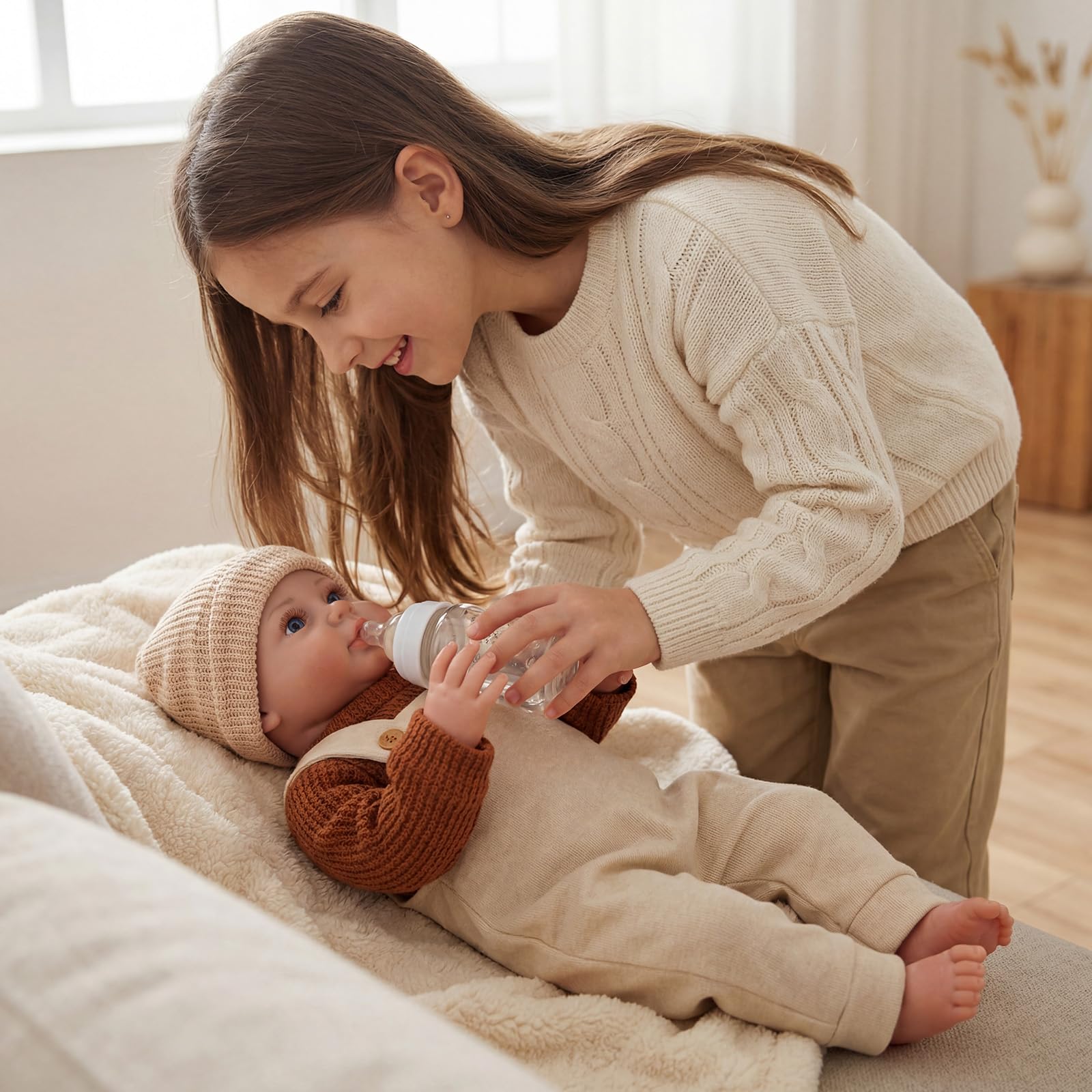 BABESIDE Muñeca de Recién Nacido Realista 50 cm, Figura Articulable con Cuerpo de Tela Suave y Extremidades de Vinilo, Set Completo de Accesorios, Regalo Unisex para Niños y Niñas Desde 3 Años