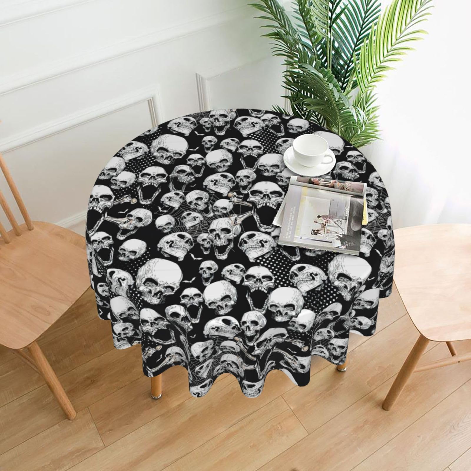 Zcmkjlg skull background Print Quick Ship Round Tablecloth 60in Polyester Washable Cover for Dining Room