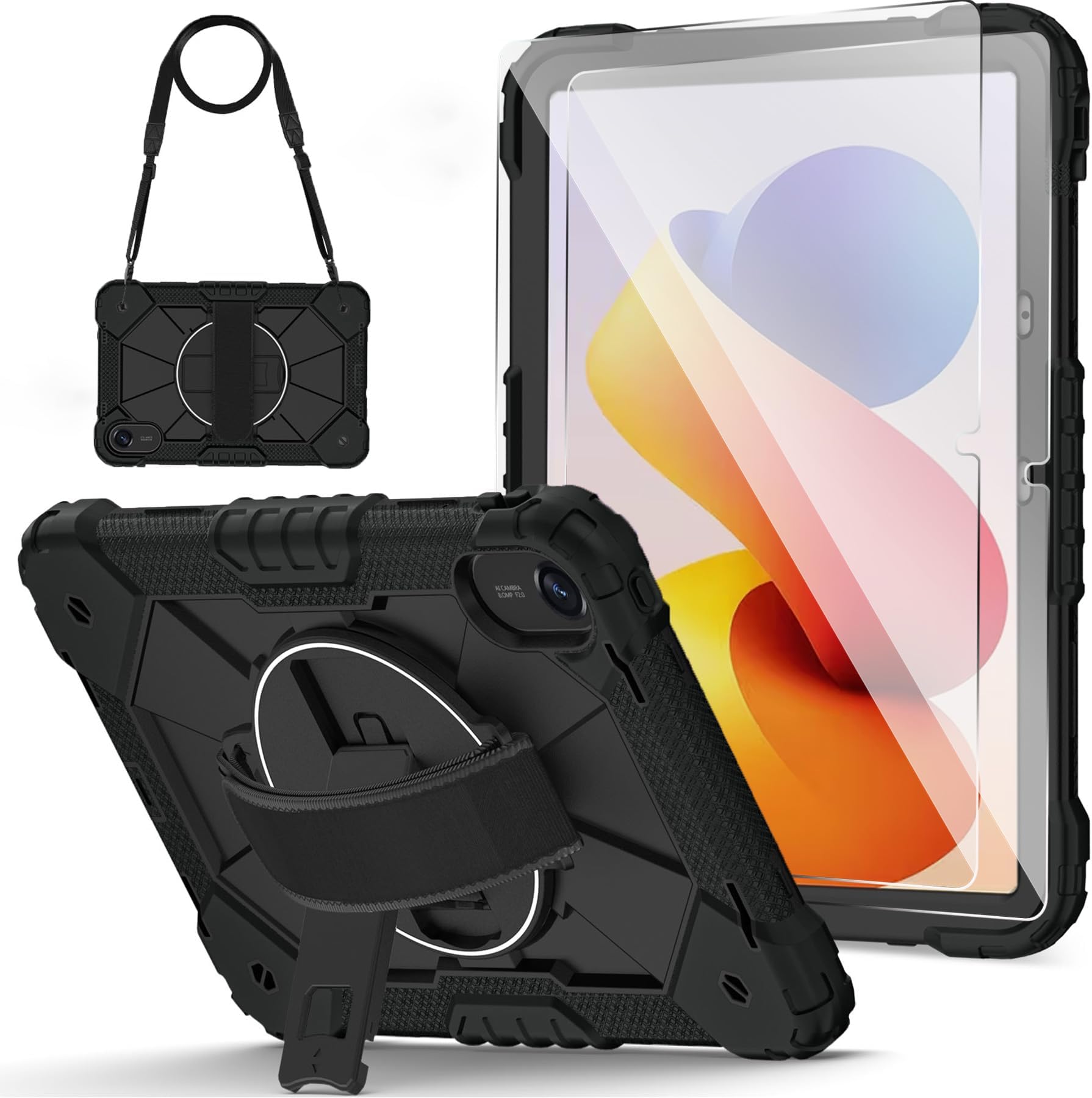 Case for Xiaomi Redmi Pad 2 Pro 12.1 inch (2025) Tablet,Heavy Duty Cover Rugged Shockproof Protective Case w/Kickstand Cover for Redmi Pad 2 Pro 12.1 inch (Black+2 Glass)