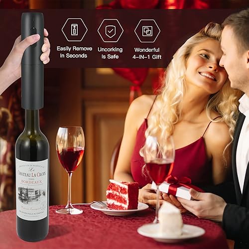 Miniatura 3 de Juego de abridor eléctrico de botellas de vino con base de carga, negro, abridor automático de botellas de vino con luz LED, kit de sacacorchos