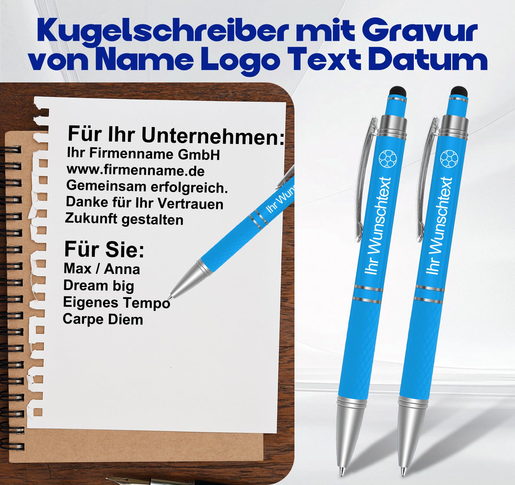 50er Personalisiert Kugelschreiber mit Gravur,Motivation Stift,Metall Druckkugelschreiber mit Touchpen,0.7mm Strichstärke,Blau Tinte,Glücks-Kuli für Prüfung Aufmunterung Genesung,Stil D