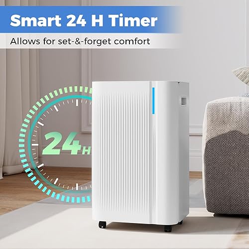 Miniatura 5 de COSTWAY Deshumidificador de 54 pintas para sótano, deshumidificador portátil de 4500 pies cuadrados con manguera de drenaje, tanque de agua de 1.1