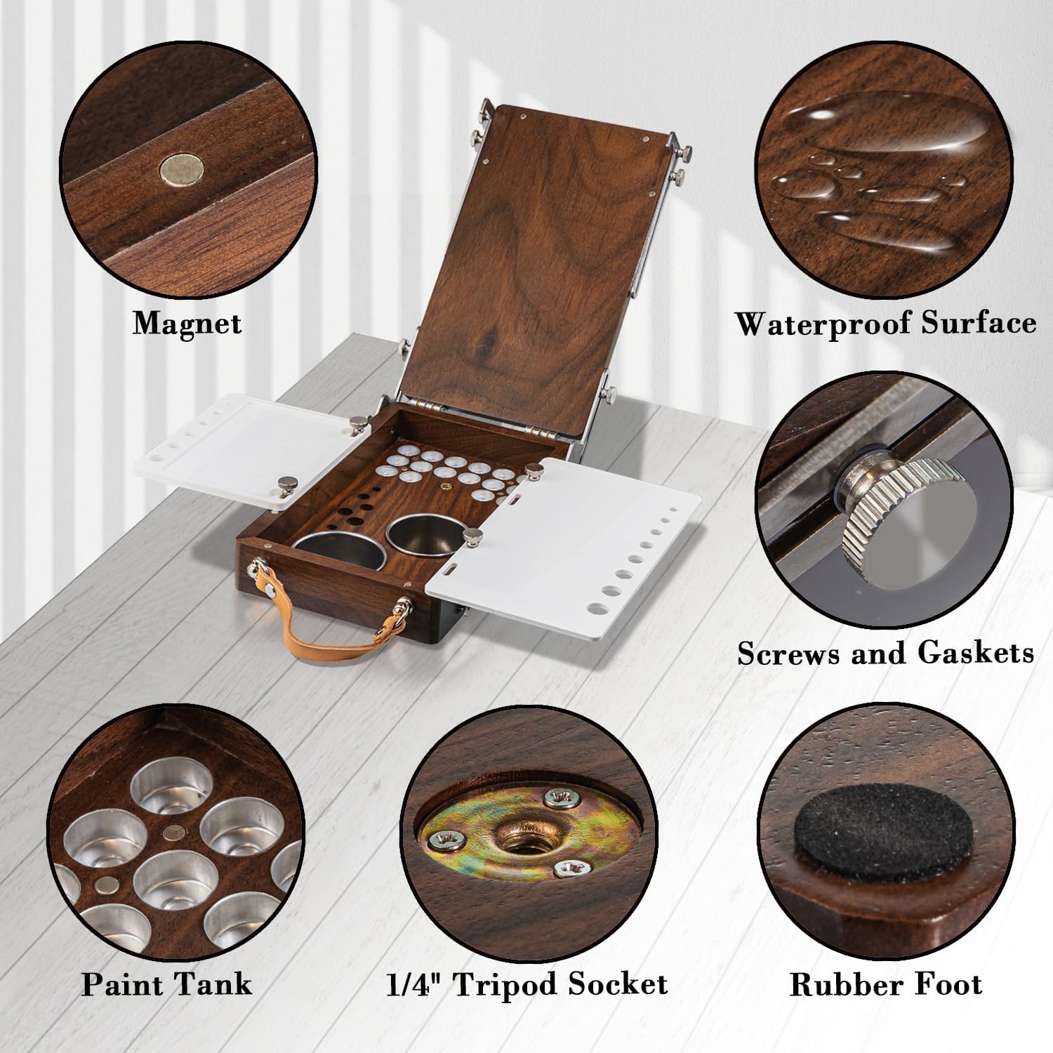 ACODE Wood Travel Watercolor Palette, Plein Air Easel Pochade Box for Art Supplies, Mini Walnut Portable Sketchbox for Painting, Handhold Tabletop Easel Storage Box, Wooden Art Box for Outdoor