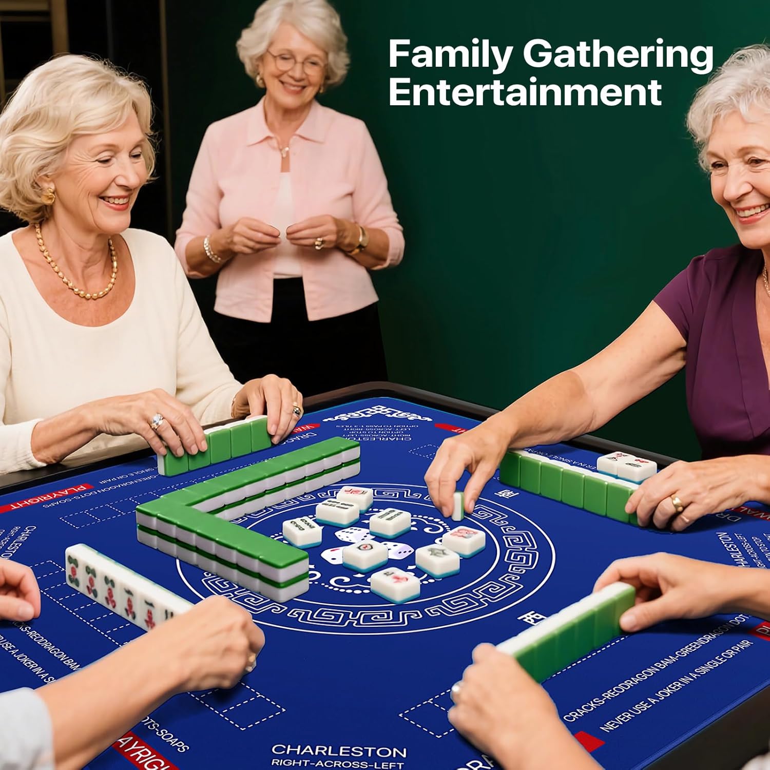 Mahjong Mat, 32.4 * 32.4 Inch Anti-Slip Noise Reduction Mahjong Table Mat for Poker/Board/Card/Tile Games, Dominoes (Navy Blue)