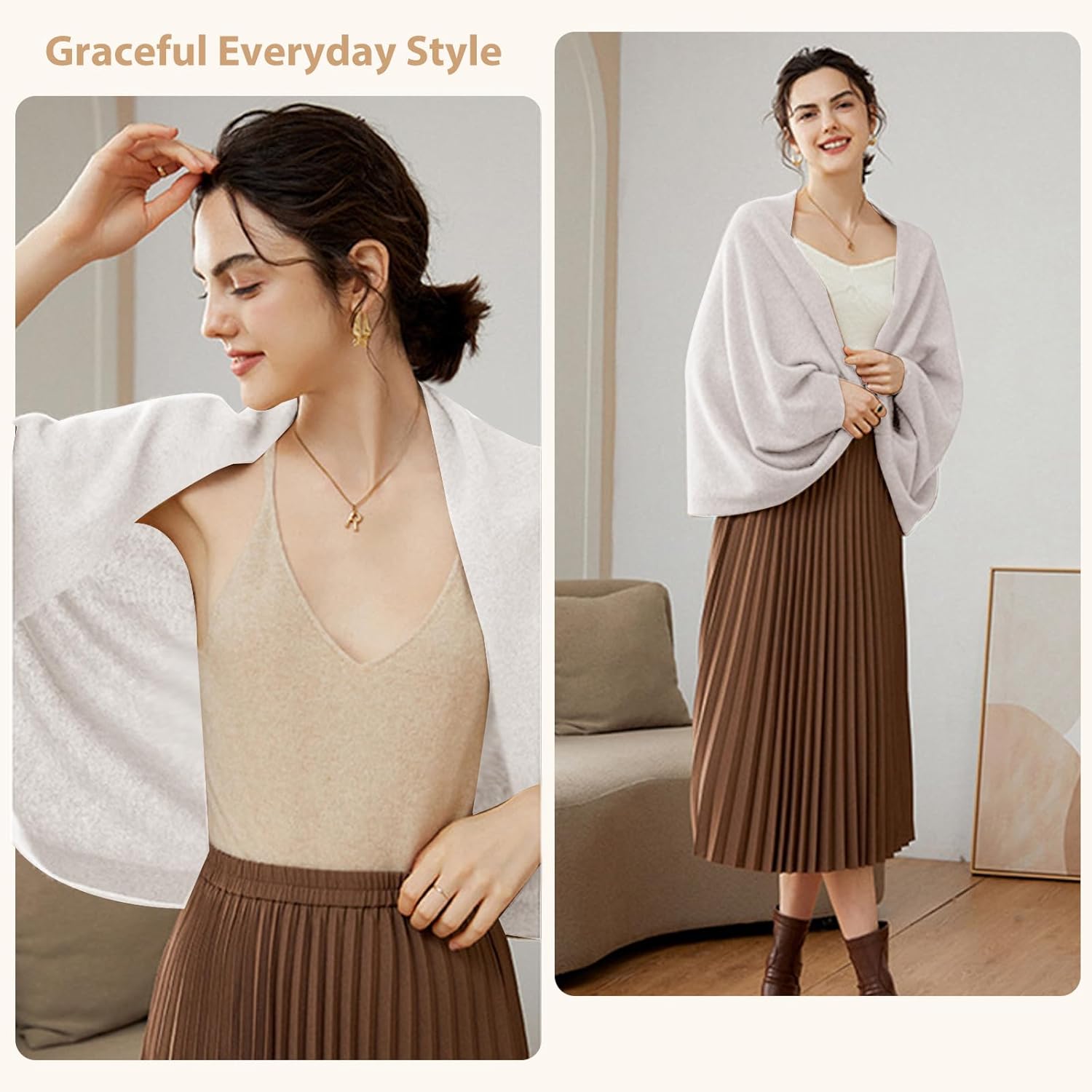 Fuxiqar Wrap Sweater for Women Warm Shawl Blanket Scarf with Sleeves Poncho Pashmina Shall with Two Shawl Clips - Image 6