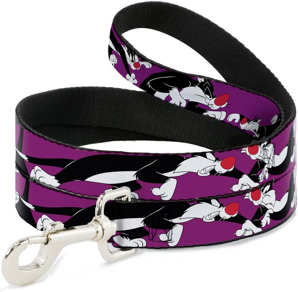 Dog Leash Sylvester The Cat Poses Purple 6 Feet Long 1.0 Inch Wide