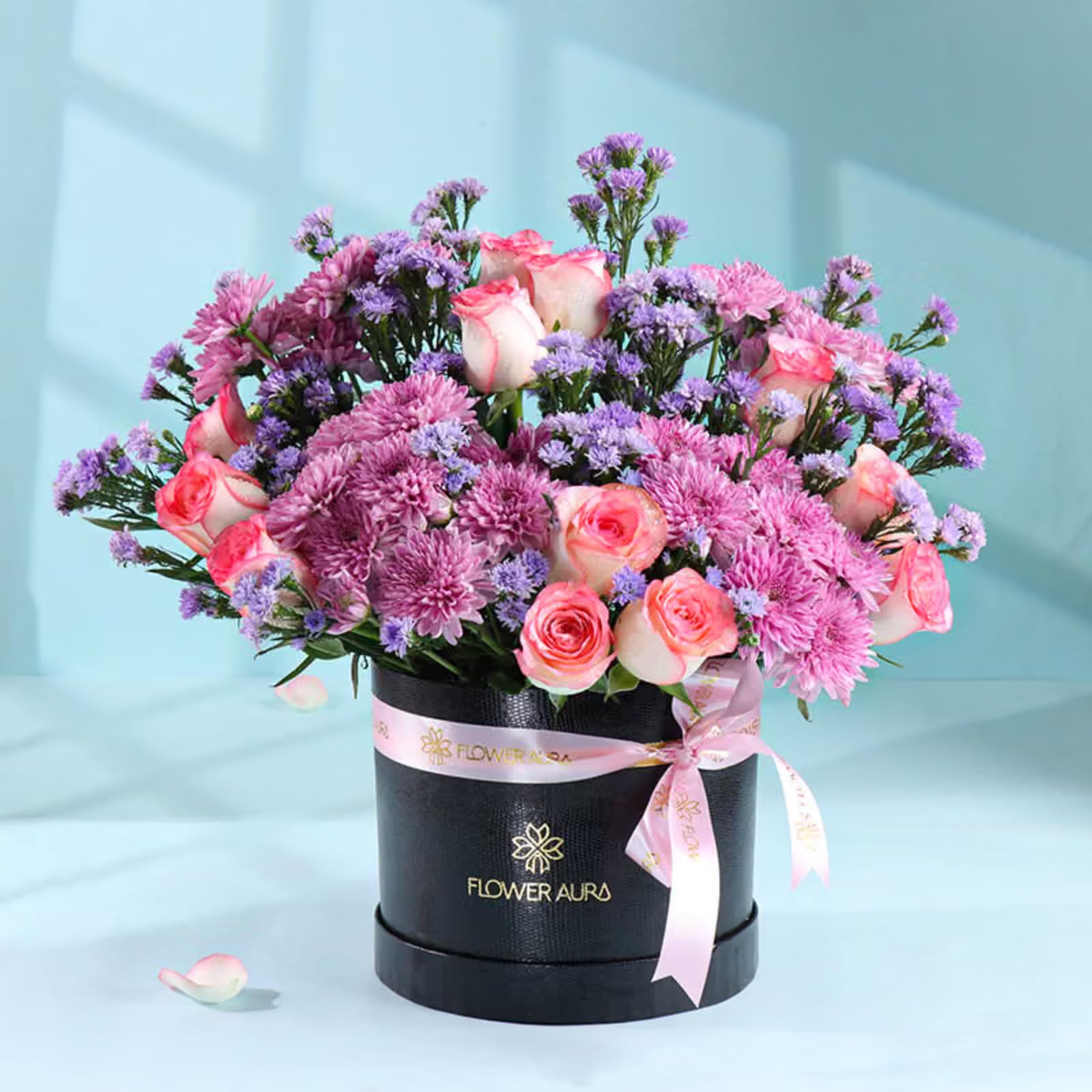 FlowerAura Premium Fresh Live Flower Bouquet of 5 Daisy, 12 Pink Roses In Box For Birthday Gift, Anniversary Gift, Wedding Gift, Rose Day Gift, Valentine's Day Gift, New Year Gift (Same Day Delivery)-image-30