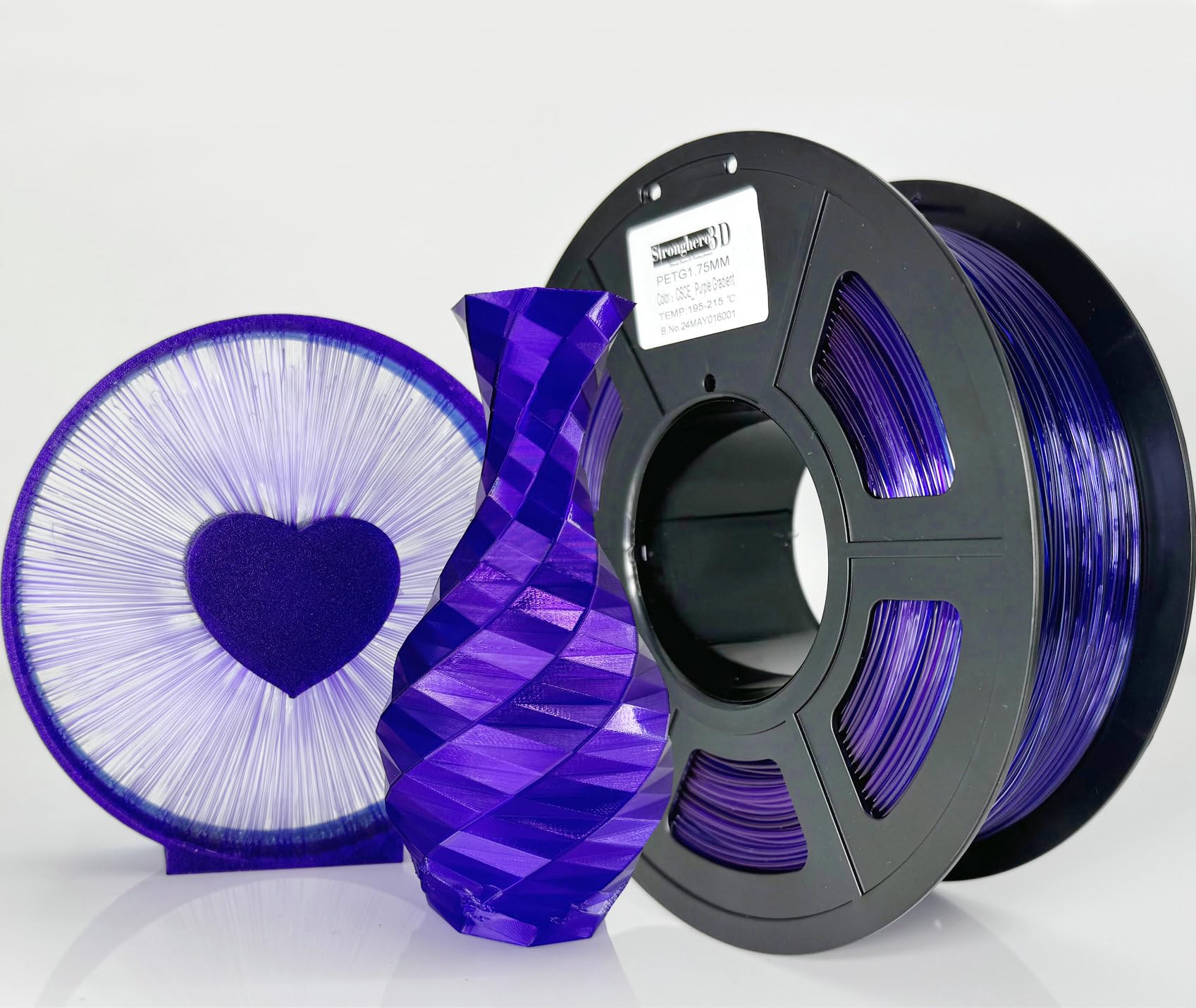 Stronghero3D PETG 3D Printer Filament 1.75 mm,Core Shell Co Extruded, Purple Gradient,Accuracy +/- 0.05 mm net Weight 1 kg for Ender3 Cr10