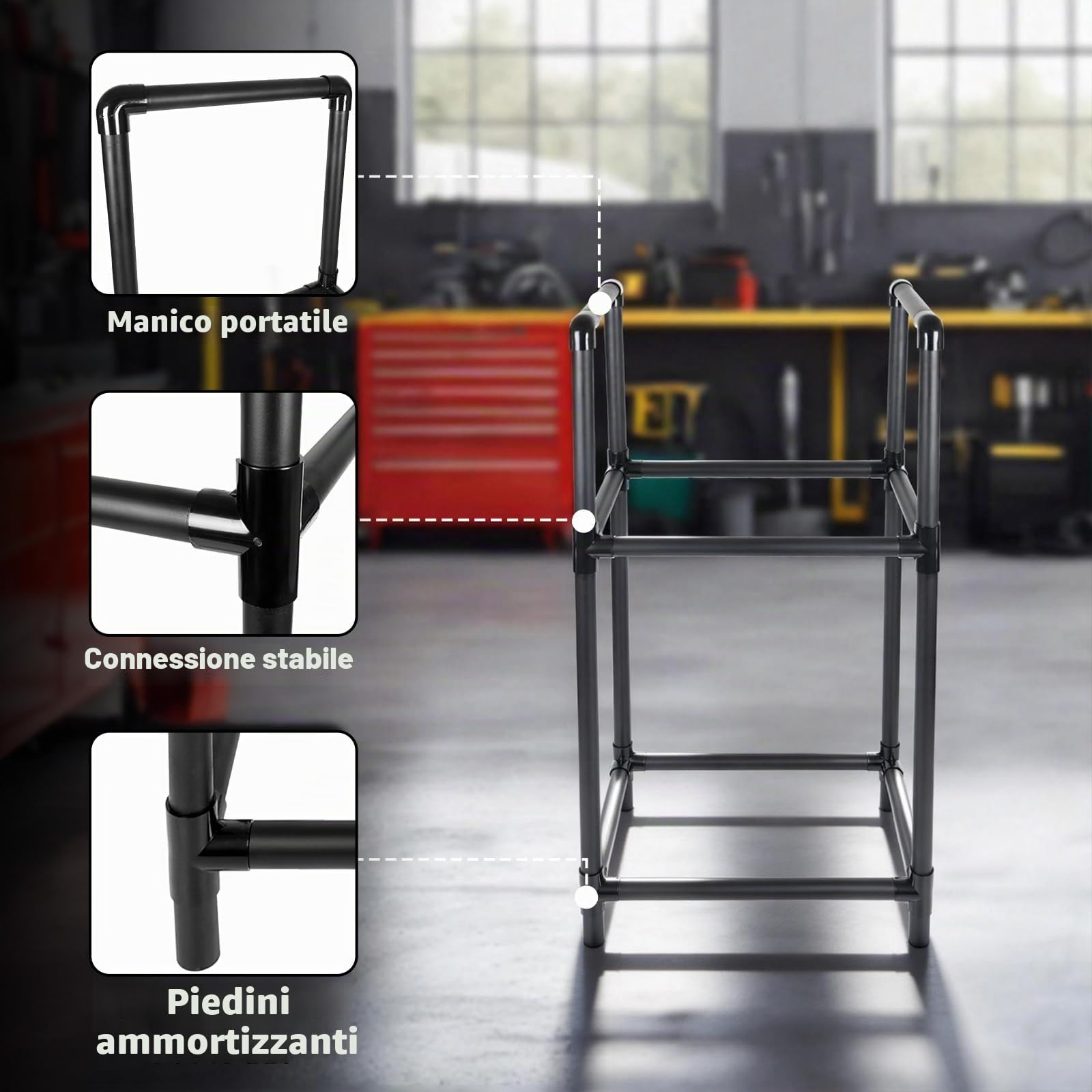 Porta Gomme Auto da Garage per 4 Pneumatici | Scaffale Regolabile in Altezza, Robusta Struttura in Acciaio, Scaffali Garage per Officina (57,2 x 37,3 x 114,6 cm)