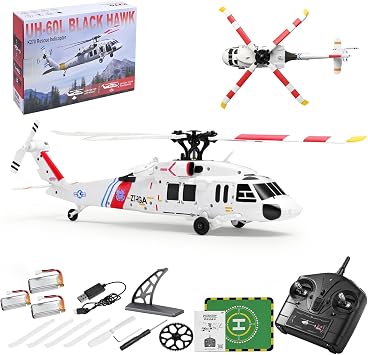 K270 RC Helicopter for Adults UH-60L 4CH Brushless Motor Flybarless RC Helicopter Outdoor Hobby RC Toy Model, Throttle Adjustable Gift for Beginner Adult Flyers3 Batteries