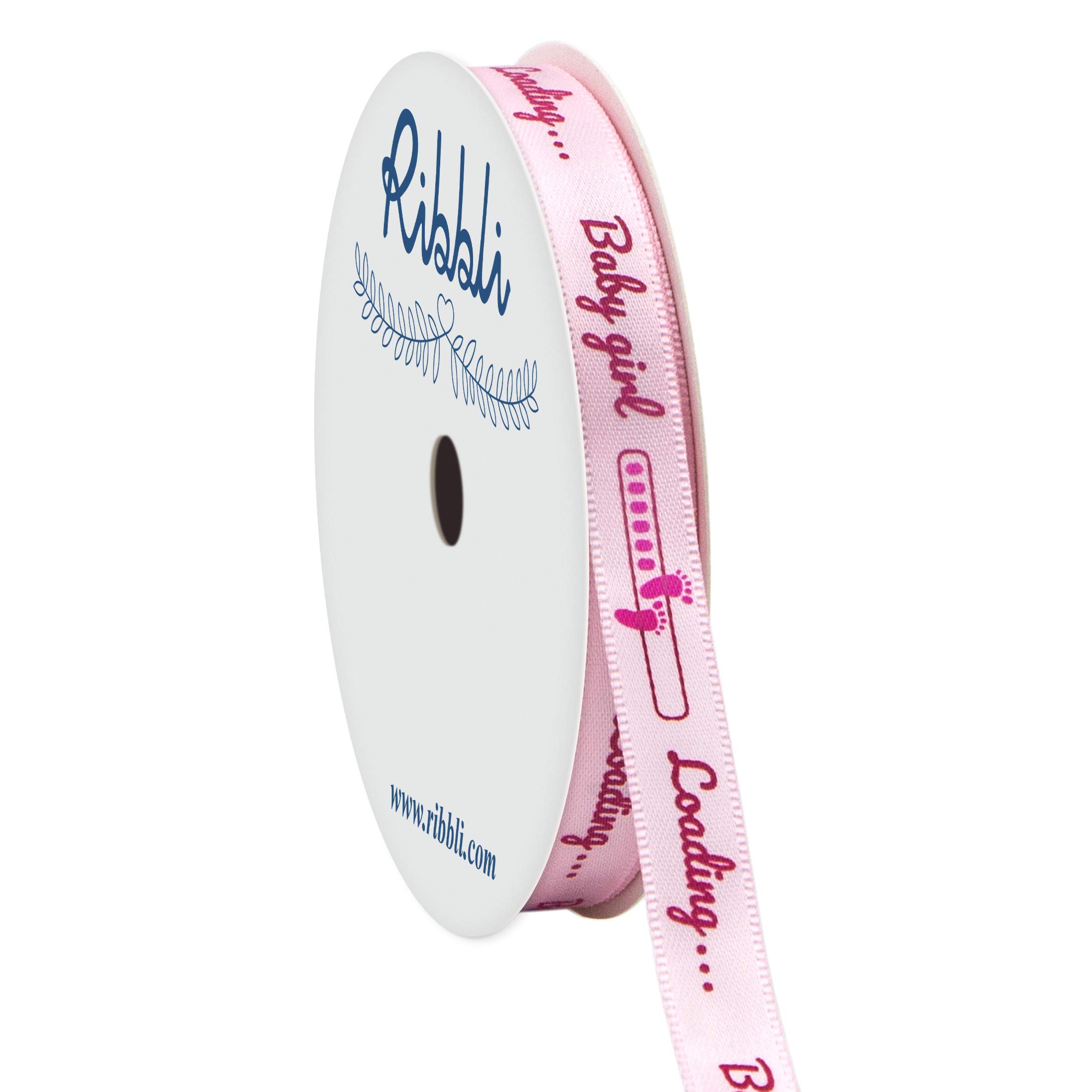 Ribbli Satin Baby Girl Loading Craft Ribbon,3/8 Inch x 10 Yard,Pink,Use for Hair Bows,Wreath,Birthday,Baby Shower,Diaper Cake,Gift Wrapping,Party Decoration,All Crafting and Sewing