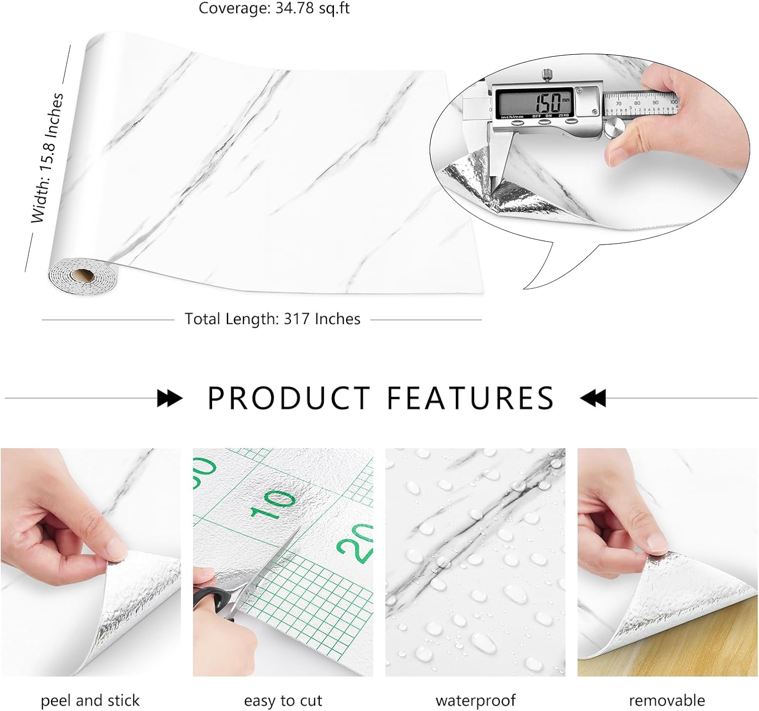 LACHEERY 15.8"x317" Removable Marble Wall Panels for Interior Walls Decor Faux Stone Wall Panel Foam PVC Marble Walls Panels Peel and Stick Self Adhesive Paneling for Bedroom Living Room Accent Decor