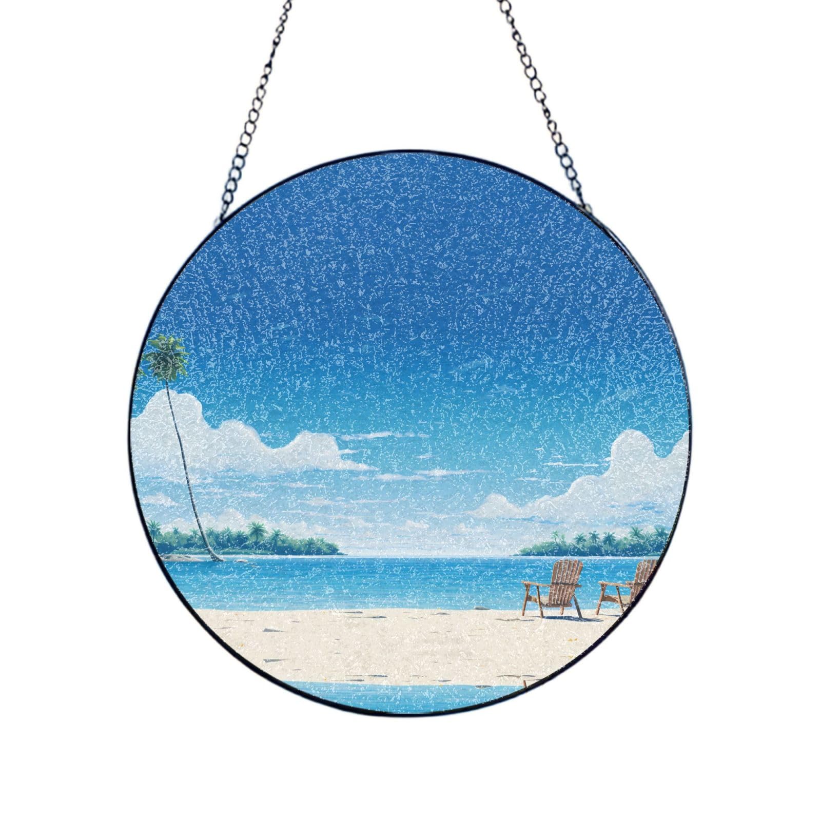 Phayah Beach Lounger Print Glass Window Hanging Round Suncatcher Glass Ornament Garden Wall Fence Decorations Indoor Outdoor 10in（25cm）