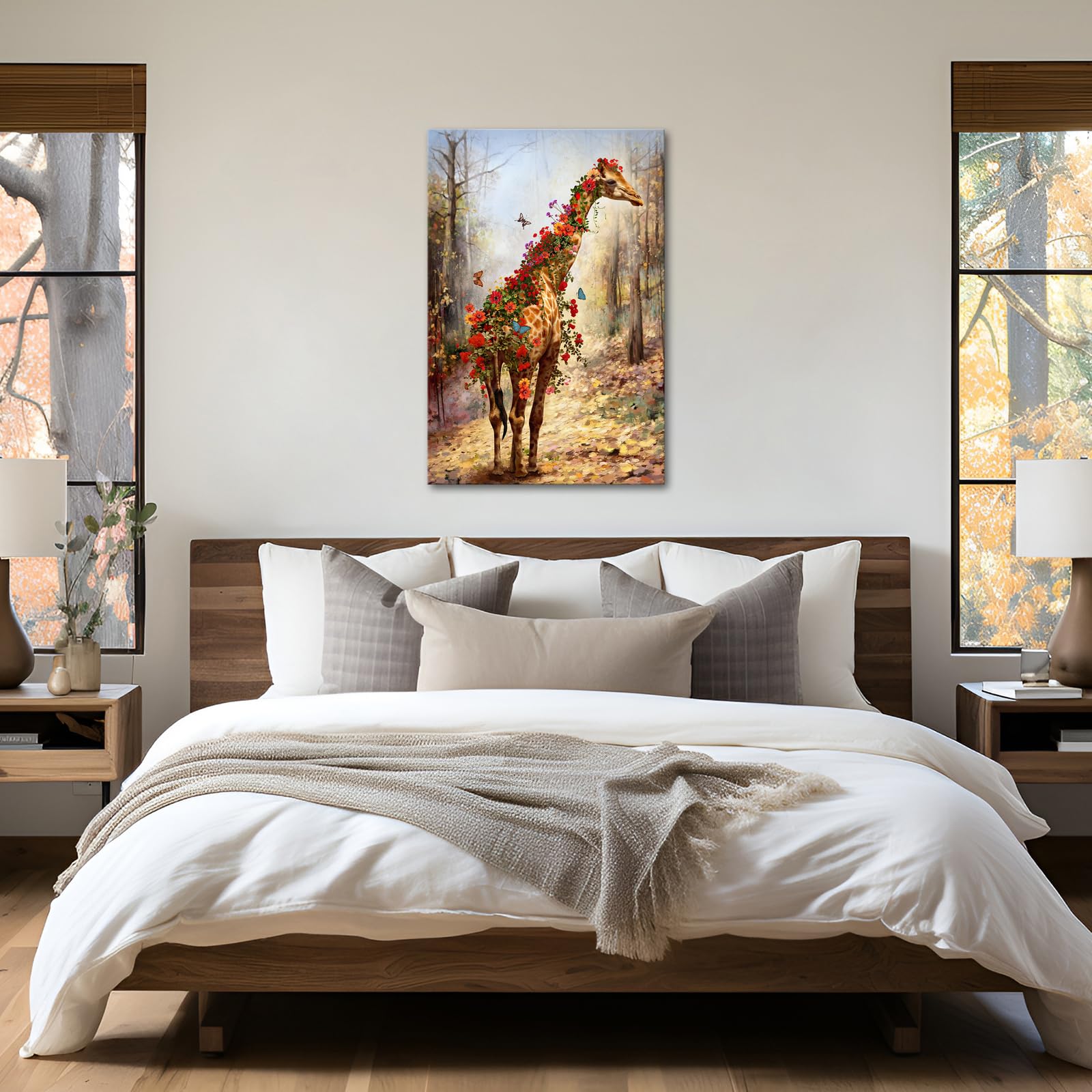 【レア】絵画　キャンバスアート　きりん　夕暮れ　おしゃれインテリア　綺麗　動物 Amazon｜キリンのポスターと版画動物のキャンバスの絵画サン