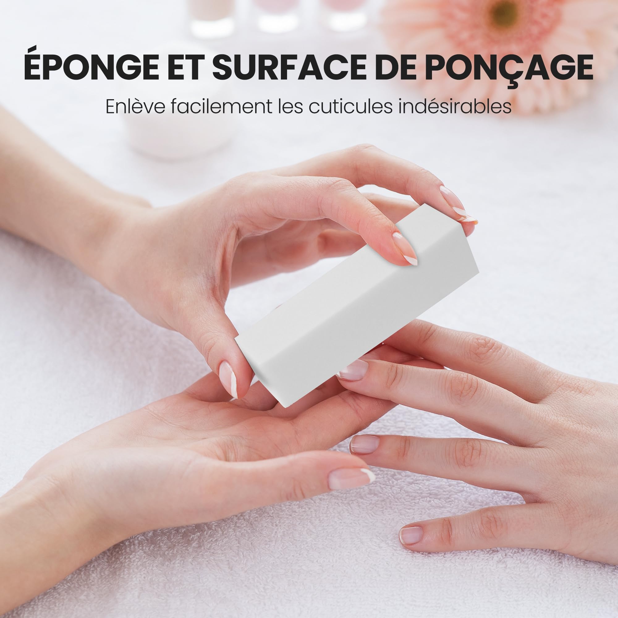 Lot de 10 Bloc Polissoir Ongles, Lime de Polissoir a Ongle Professionnelle pour Poncer Les Ongles en Acrylique ou Gel Naturel, 4 Faces Lavable pour Manucure - Blanc