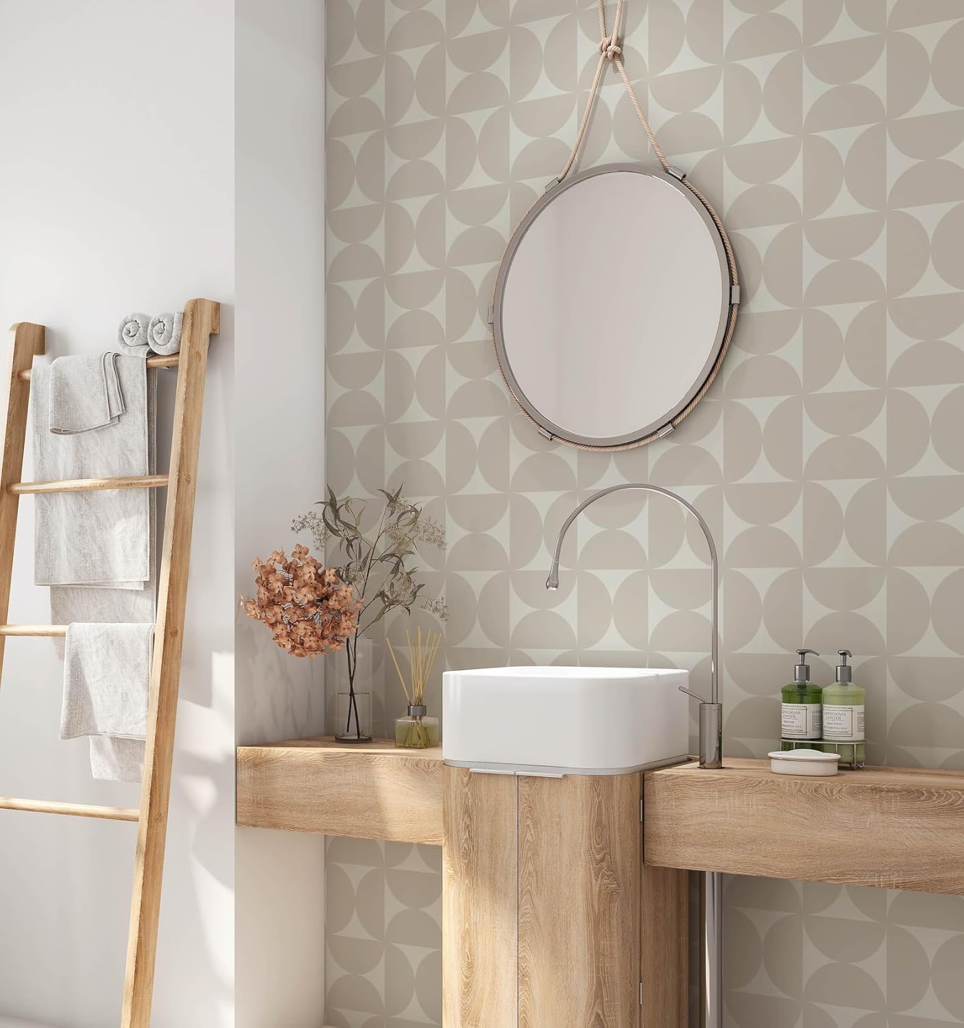 Semi Circles Modern Wallpaper | Scandinavian Removable Self Adhesive Wallpaper | Geometric Minimalistic Peel n Stick (1 roll 24" W x 96" H)