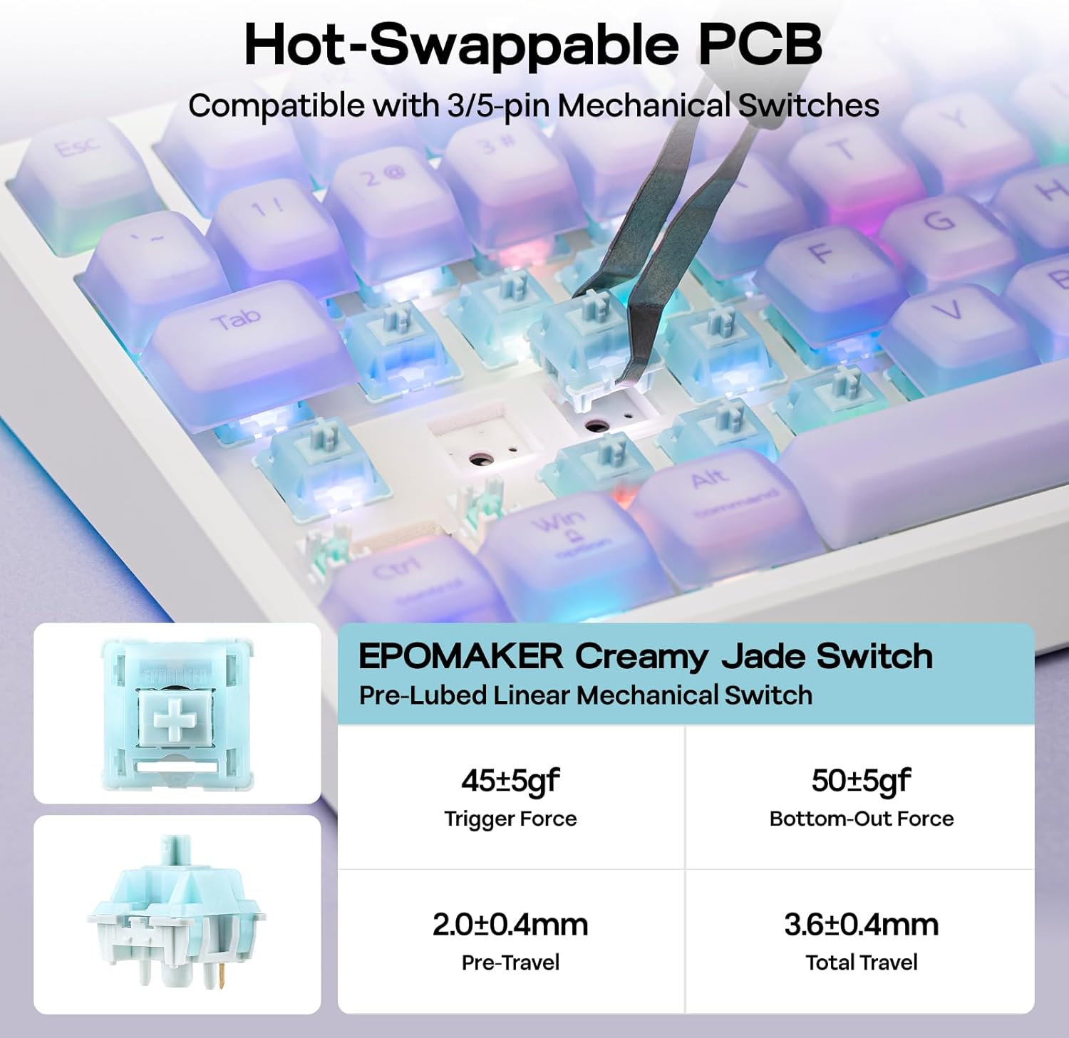 EPOMAKER G84 PRO Wireless Gaming Keyboard with Screen&Knob, 75% Creamy Mechanical Keyboard, 8000mAh, Hot Swappable, Silicone Keycaps, BT5.0/2.4G/USB-C Mode, NKRO, RGB (Purple, Creamy Jade Switch)