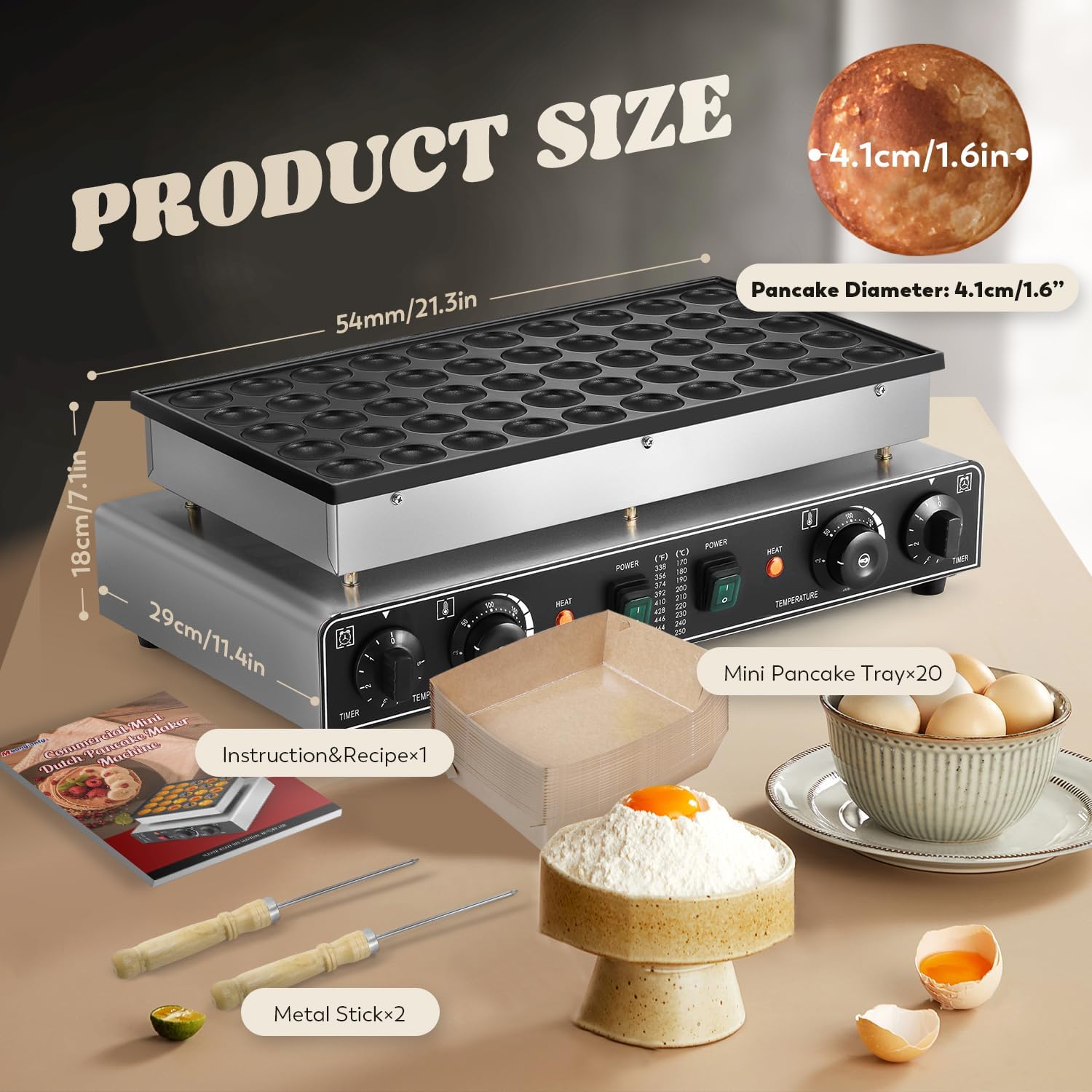 Mini máquina holandesa para hacer panqueques, 50 unidades, máquina antiadherente comercial para panqueques, temperatura de 122.0-572.0 °F y control de tiempo de 0 a 5 años, fabricante 2