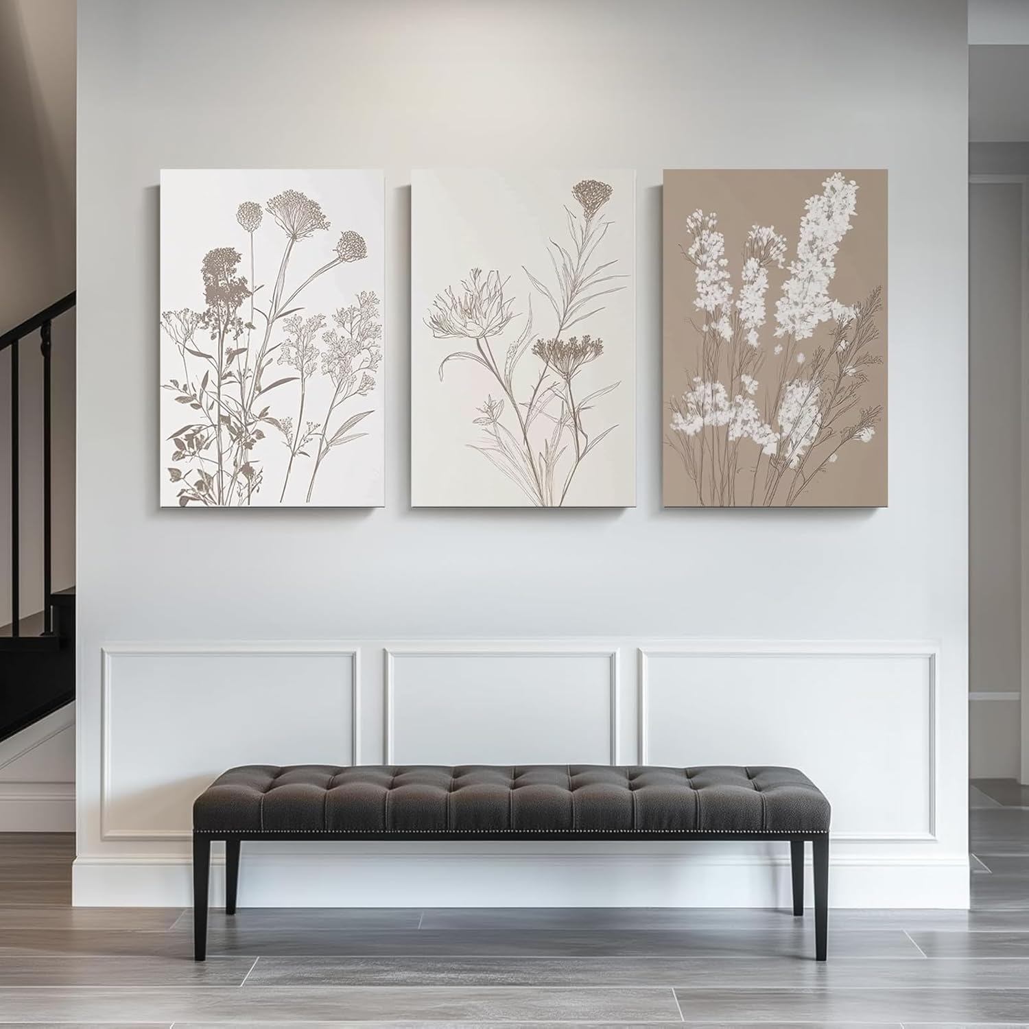 Wivsev Floral Wall Art,Wildflower Canvas Wall Art,Boho Art Wall Decor for Bedroom,Livingroom,Bathroom (12" x 18" x 3 pcs)