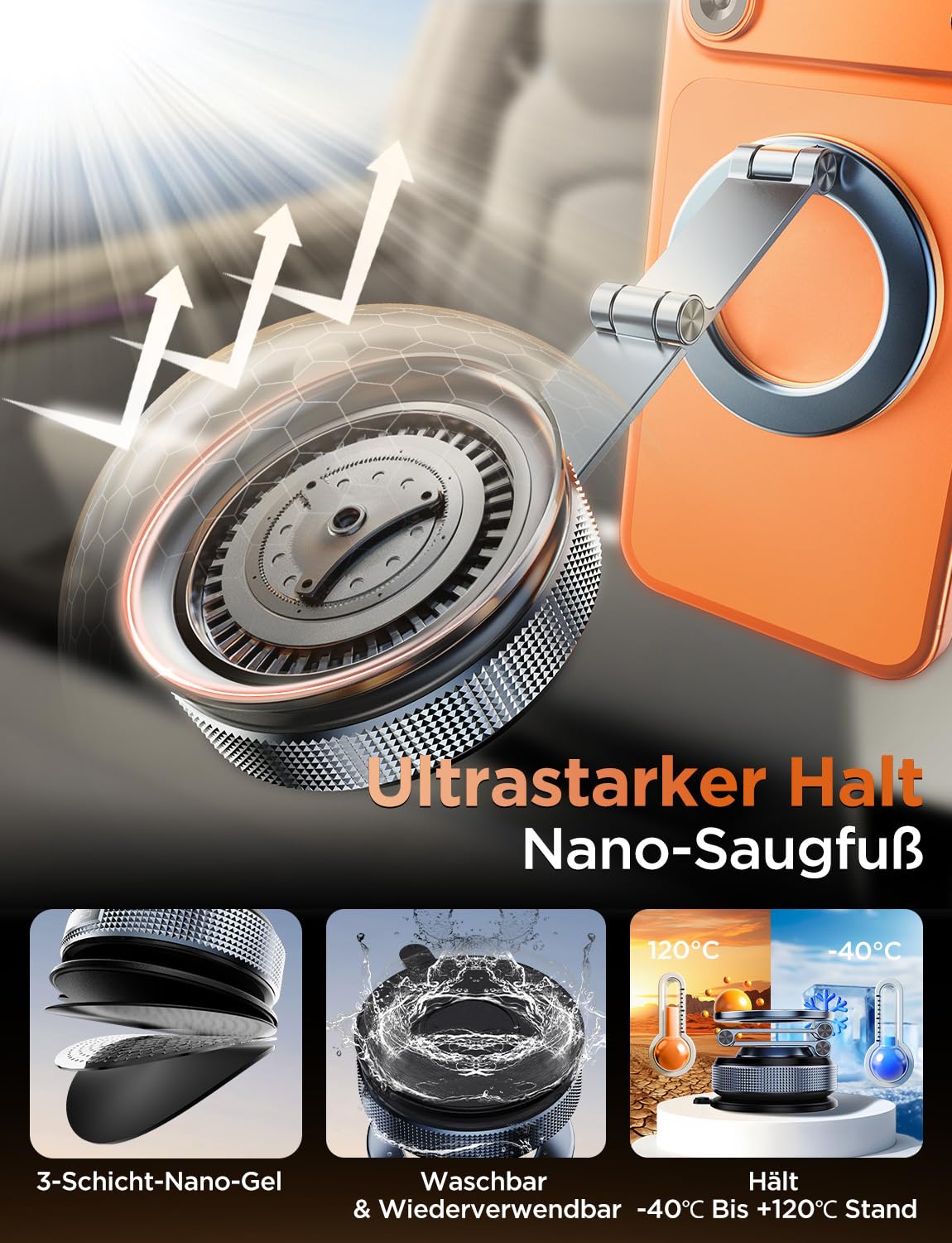 MSXTTLY Handyhalterung Auto–Vmag S3 2026 Magnetische Handyhalterung Auto mit Metall-Dual-Fold-Arm & Erweiterter Reichweite, Kompatibel mit iPhone 17 Pro Max,16-12 & Android (mit Magnetring) Schwarz
