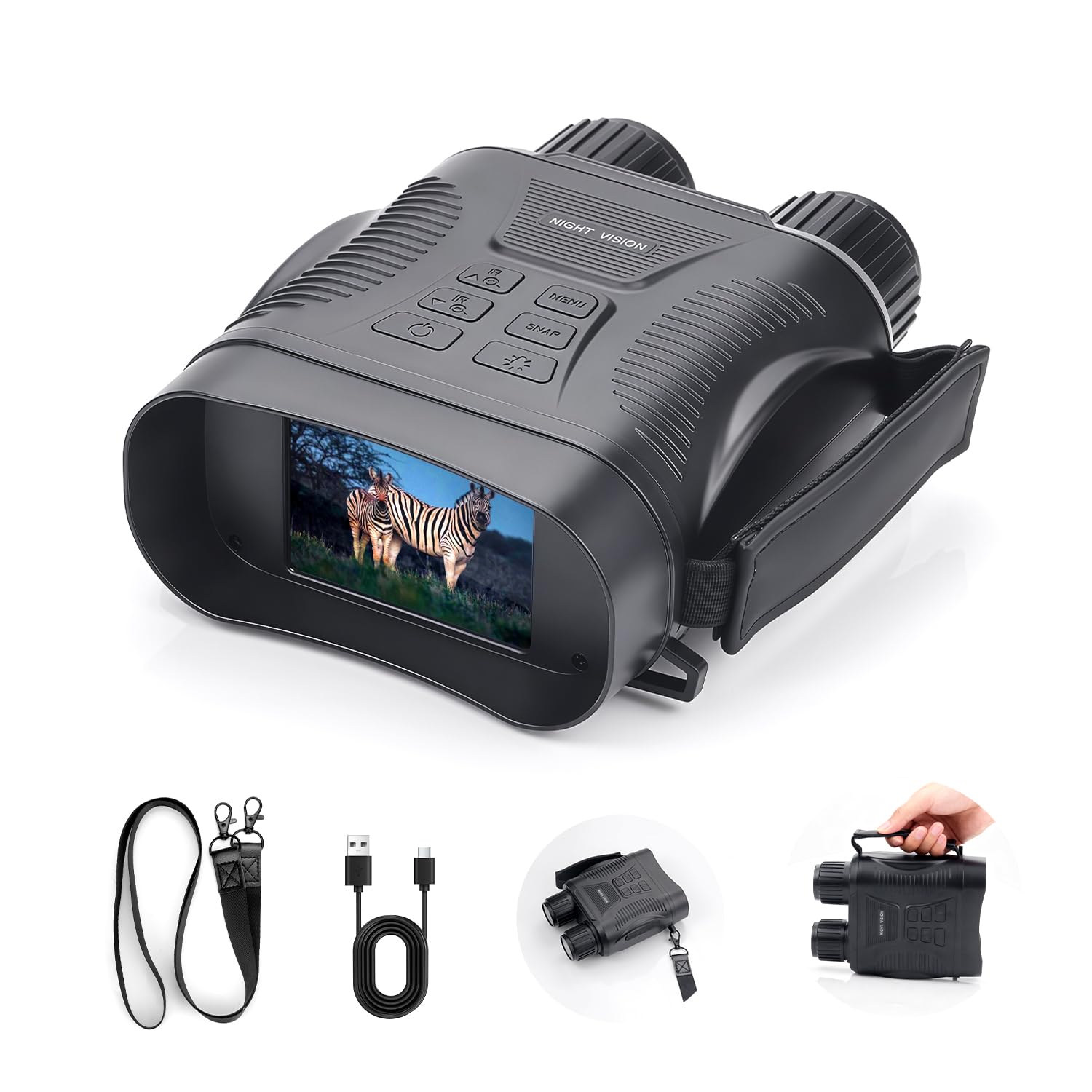 Occhiali per visione notturna, binocolo 4K per visione notturna con batteria di ricarica rapida da 2000 mAh, schermo HD da 2,8 pollici, raggio di visione da 700 m, per campeggio, caccia e sicurezza