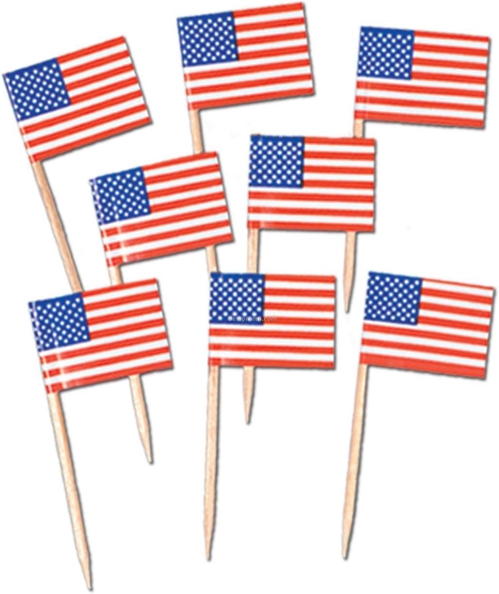 SHATCHI USA US American Flag Picks Toothpicks Cocktail Sticks Cupcake Toppers for Patriotic Theme Party 4th of July Decorations, (50pcs/200pcs/500pcs), Multi, 50pcs