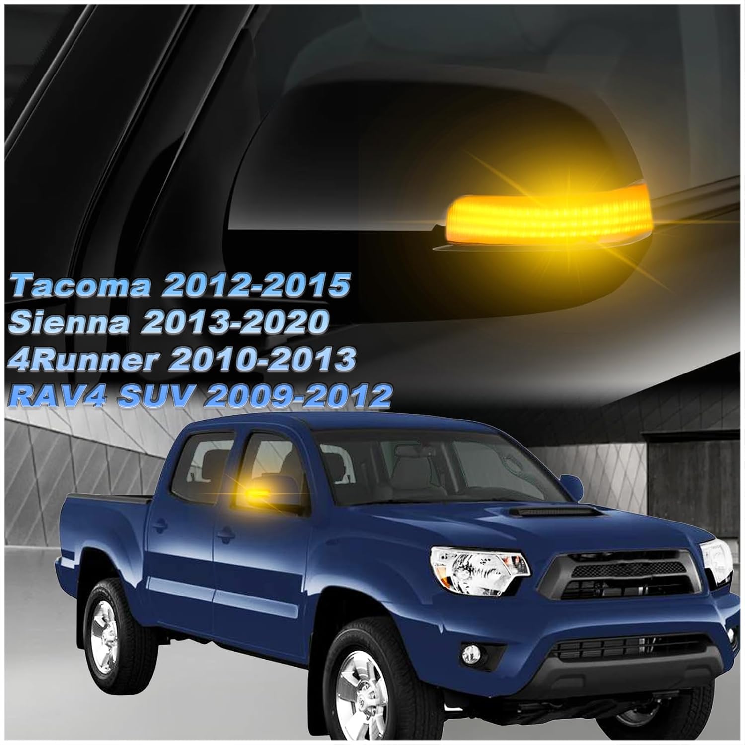 Smoke LED Side Mirror Marker Lights Compatible with 2012-2015 Toyota Tacoma, 2013-2020 Sienna, 2010-2013 4Runner, 2009-2012 RAV4 - Amber Dynamic Turn Signal Indicator Lamp Assembly (SMOKE)