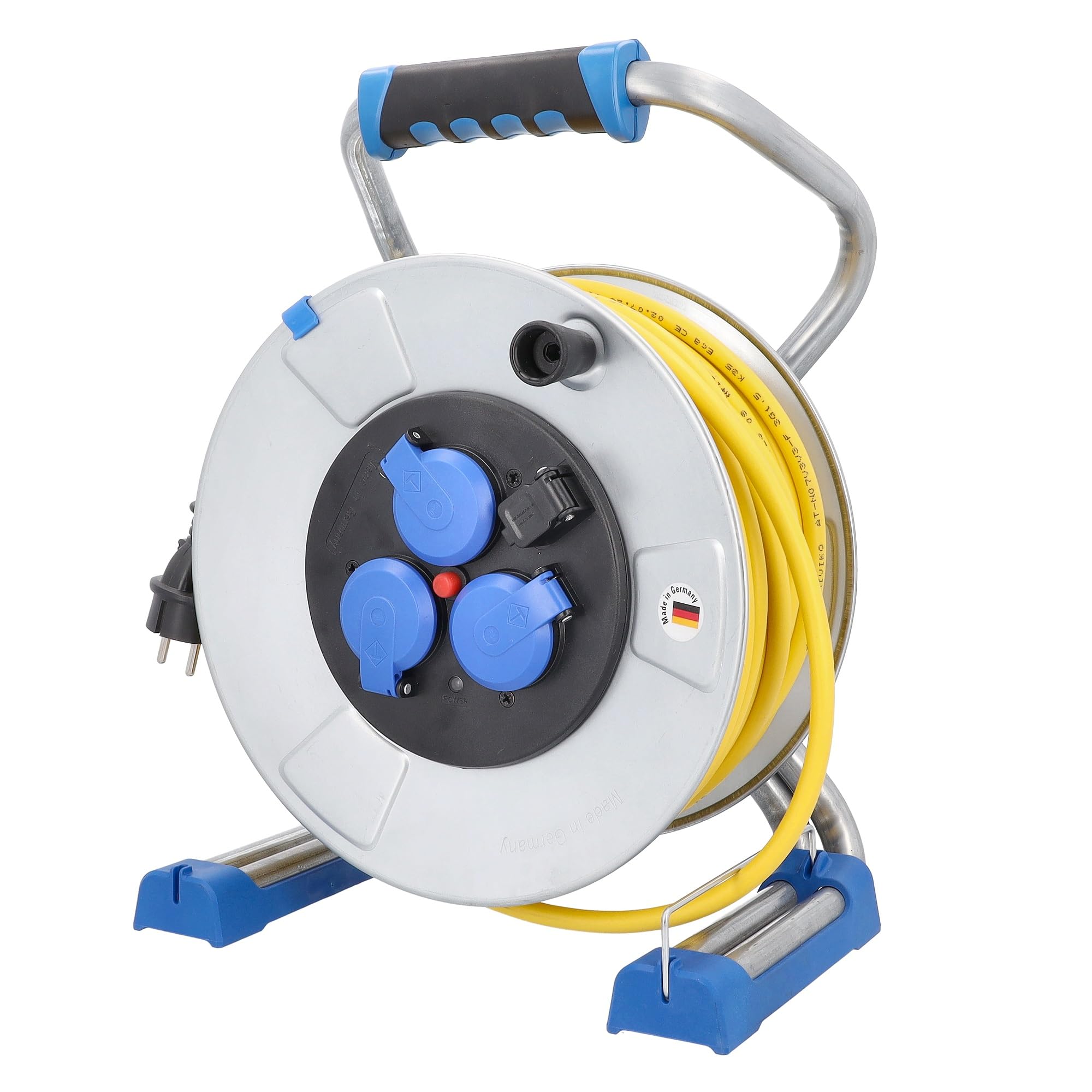 as - Schwabe Xperts Kabeltrommel 50 m K35 AT-N07V3V3-F 3G1,5, IP44 Außenbereich, 3 Schutzkontaktsteckdosen und USB Port, Spannungsanzeige, Thermoschutz, Made in Germany