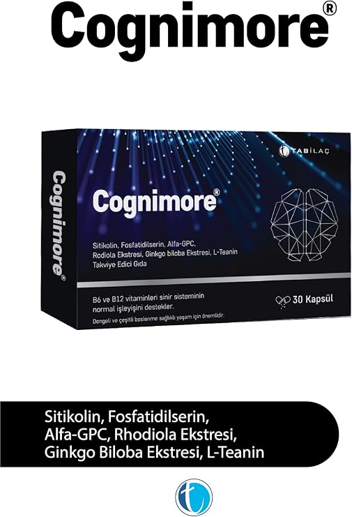 Cognimore 30 Bitkisel Kapsül Sitikolin Fosfatidilserin Alpha-GPC Rhodiola Gingko Biloba L-Teanin