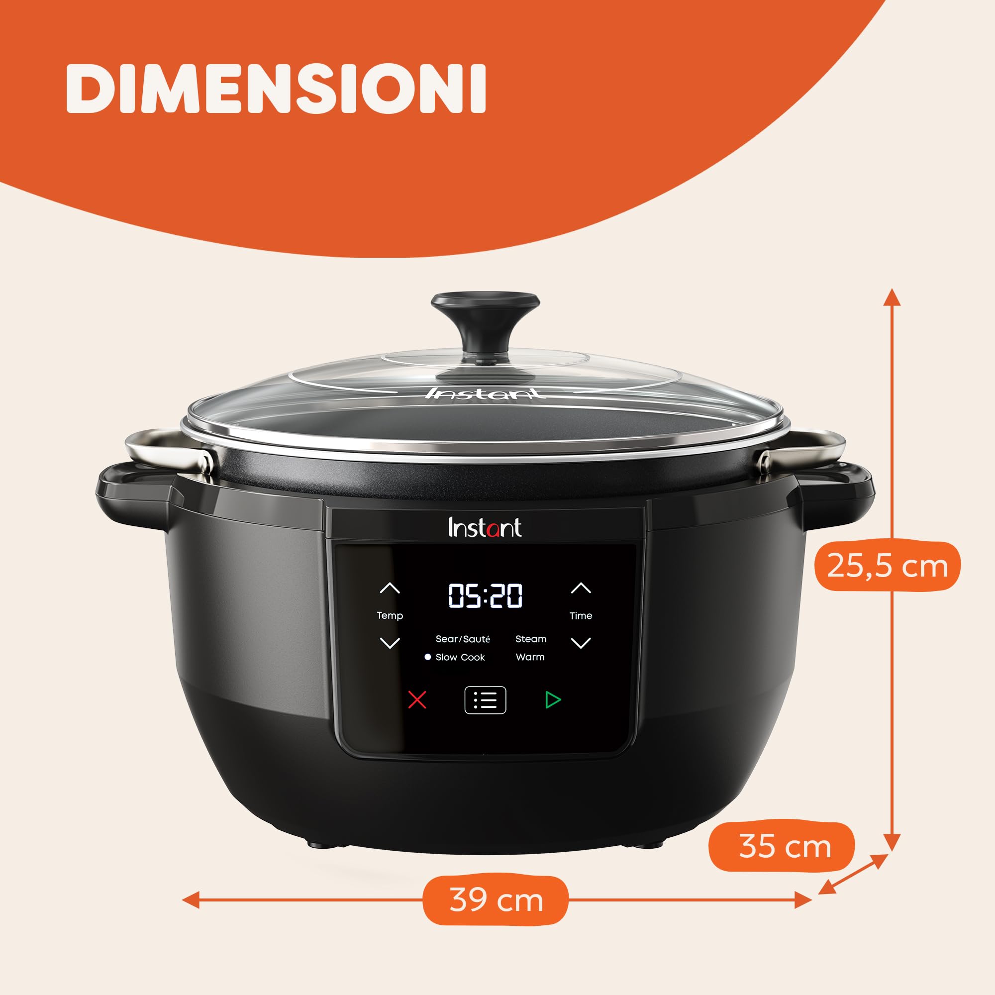 Instant Pot - Pentola A Cottura Lenta Superiore - Sistema di cottura multifunzione da 7,1L con impostazioni di cottura lenta, saltata, vapore e mantenimento del caldo, antiaderente