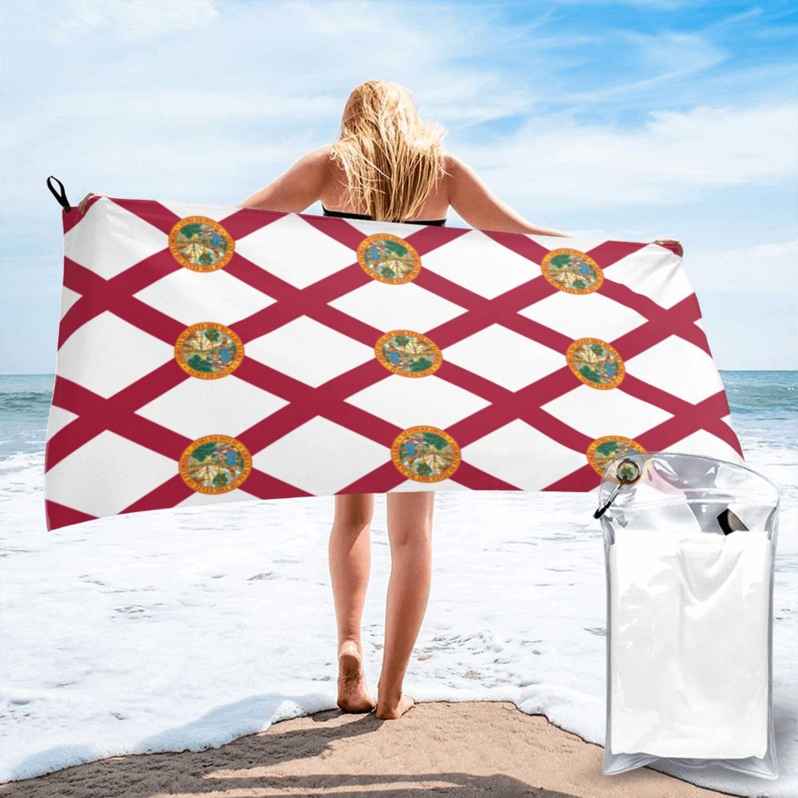 DIEzig Flag Of Florida Print Beach Towel Fast Dry Thin For Holiday Vacation Cruise Gym Swimmers