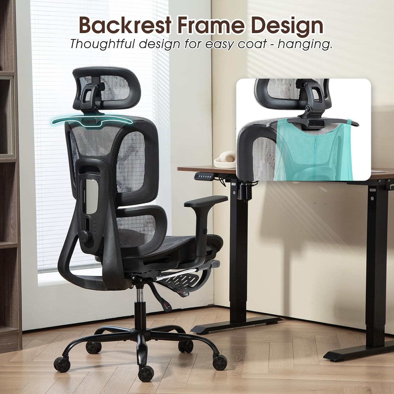 ECOTOUGE Mesh Ergonomic Office Chair with Footrest, High Back Mesh Gaming Chair with Lumbar Support, Adjustable Headrest and Armrests for Home Office Desk Chair, Grey