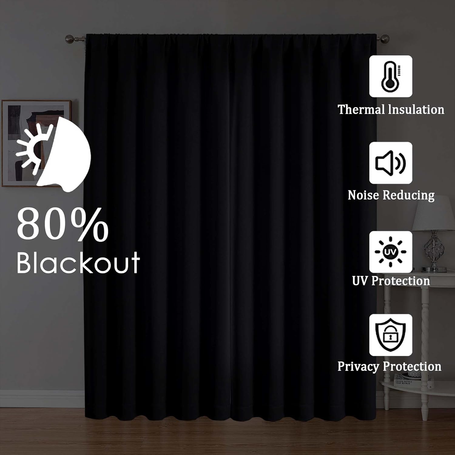 Lecloud Black Blackout Curtains 120 Inches Long 2 Panels, Thermal Insulated Extra Long Window Curtains, Rod Pocket Window Treatments for Patio Living Room Bedroom Big Windows, 50" W x 120" L