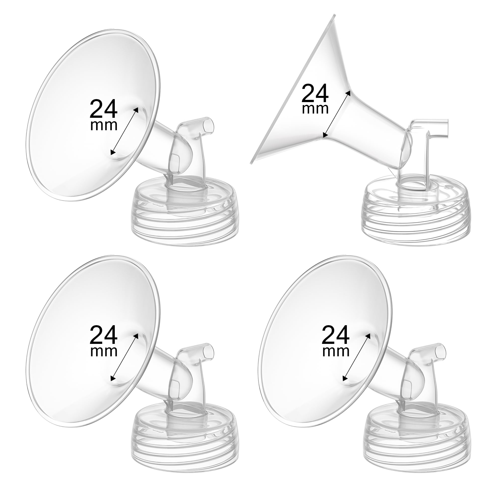 GOTOCUT 4PCS 24mm Breast Pump Flanges, Compatible with Spectra S1/S2/9Plus/Synergy Gold, Motif Luna, Wide-Mouth Bottle Fit, Breast Pump Accessories