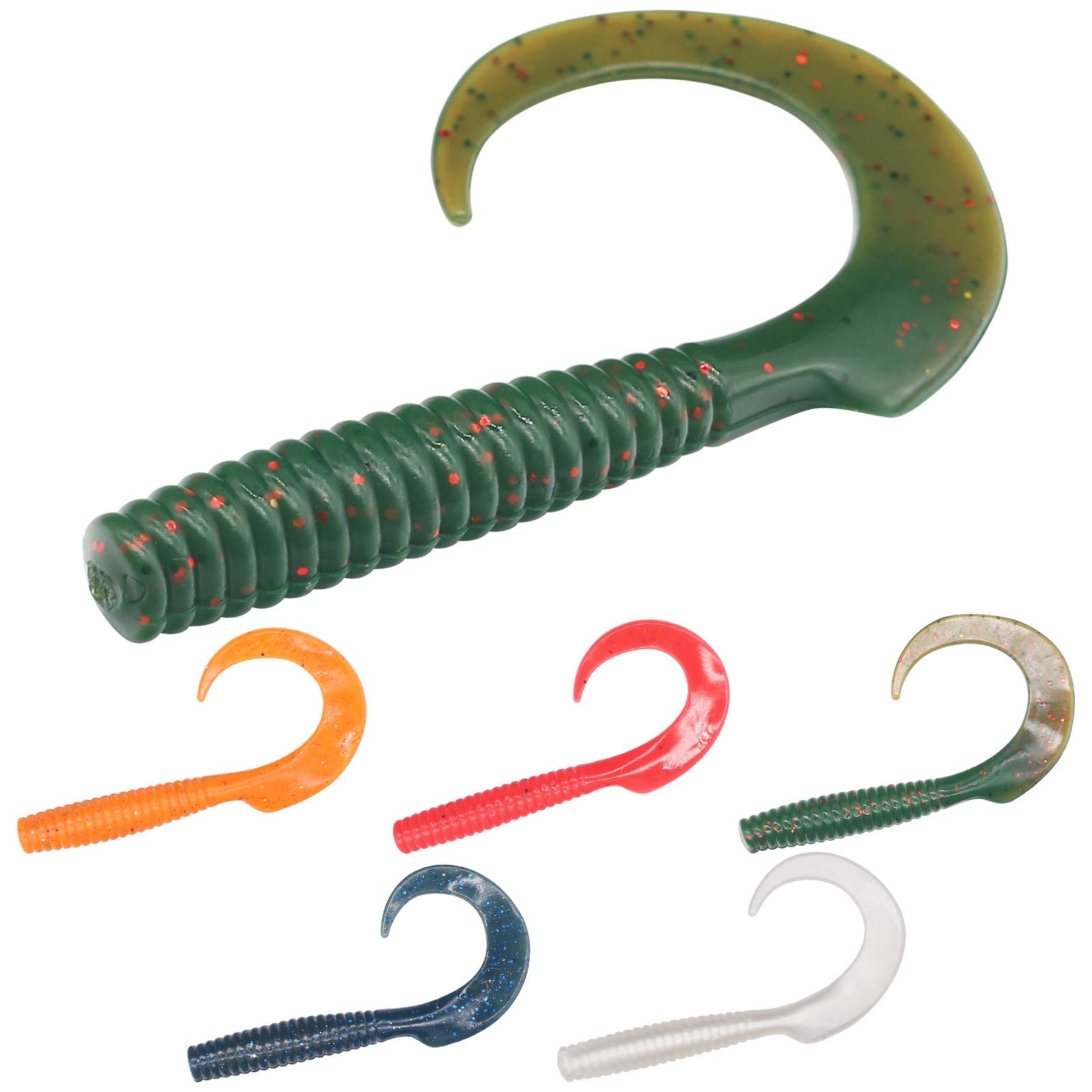 Amazon カーリーテールグラブワームルアー スイミング マレットベイト 3 5 5インチ ソフトプラスチック フィッシングルアー 25個パック C 5色 5 5インチ 個 Xfishman ルアー