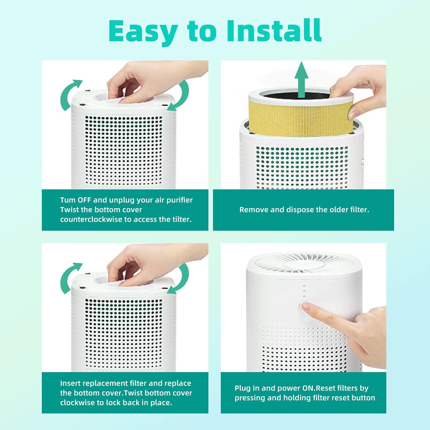 2 Pack HY1800 Upgraded Replacement Filter Compatible with MORENTO/Loytio/AYAFATO/IOIOW/Honeyuan/CHIVALZ Air Purifier, 3-in-1 H13 True HEPA and Activated Carbon HY1800 Filter Toxin Absorber