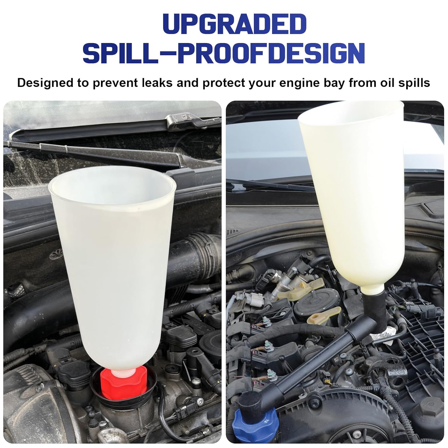 10-Piece Spill-Proof Engine Oil Funnel Set, 1.76QT (British Quart)/2L Automotive Oil Change Funnel w/ 8 Adapters