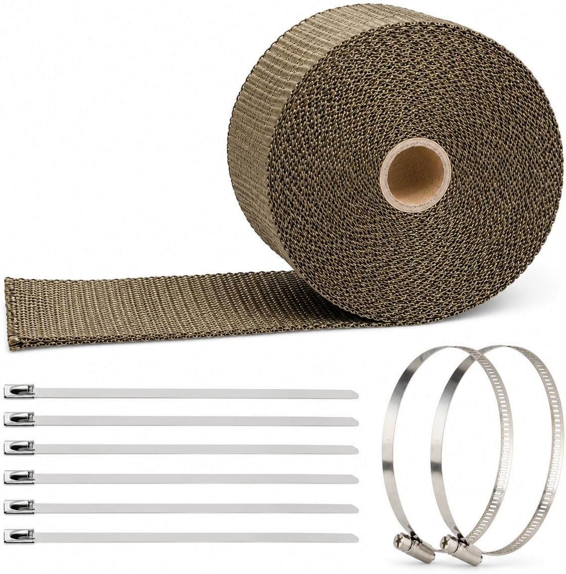 2" x 50' Titanium Exhaust Heat Wrap for Motorcycle Car,Fiberglass Exhaust Header Wrap Tape with Stainless Steel Locking Ties and Duct Clamps (Titanium)