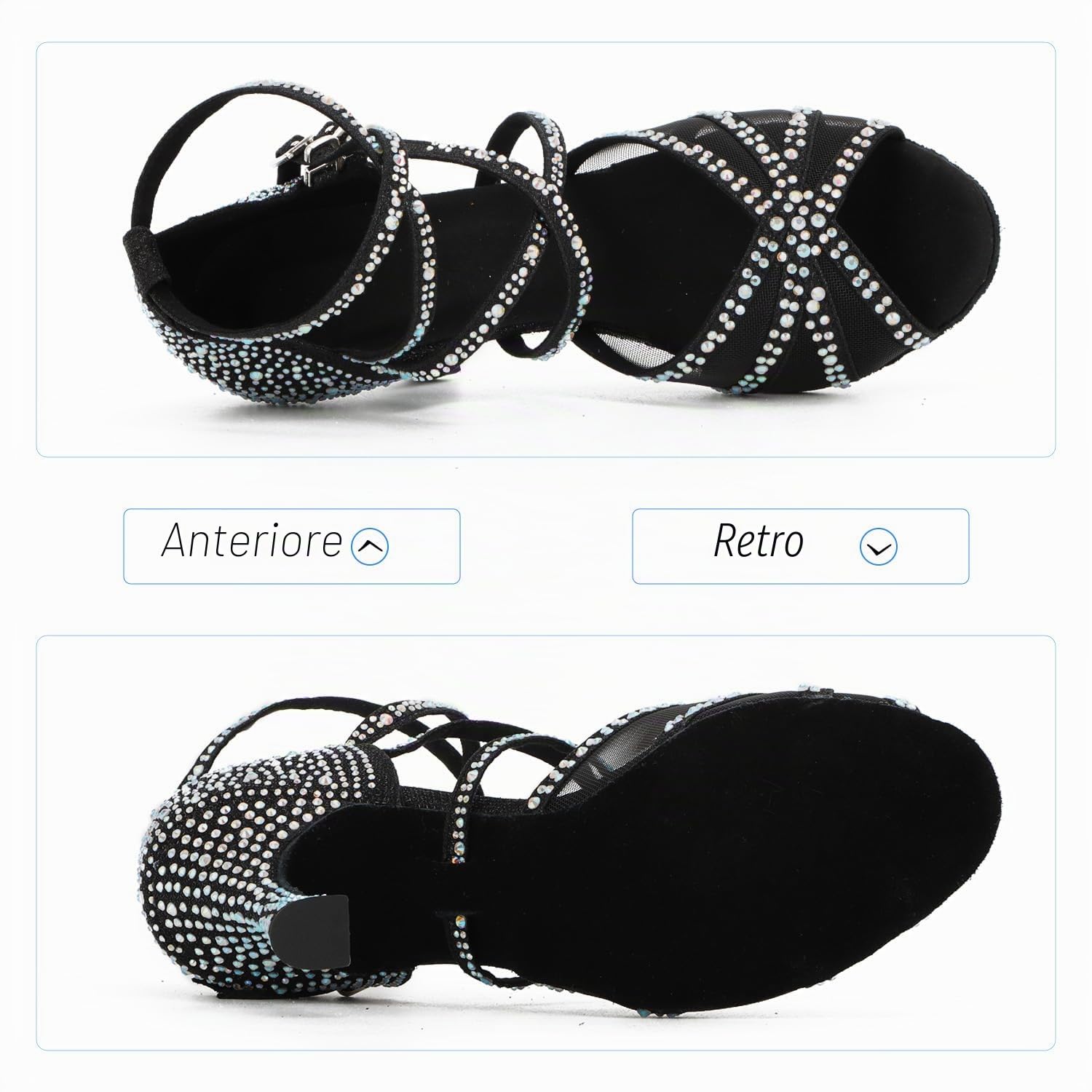 Scarpe da Ballo Donna Salsa Ballo Latino Tacco Glitter Strass Samba Tango Sala da Ballo Pratica Scarpe da Ballo Tacco 9 cm