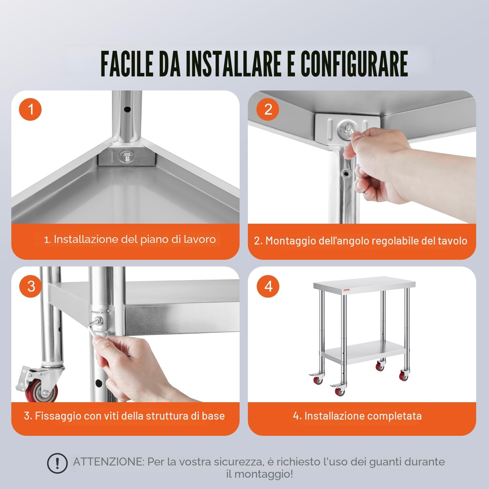 Mophorn Tavolo da Lavoro in Acciaio Inox Piano di Lavoro per Cucina 76x45x86cm (30 x 18 x 34 Inch) Piano di Lavoro Professionale a 4 Ruote per La Preparazione di Alimenti, Argento
