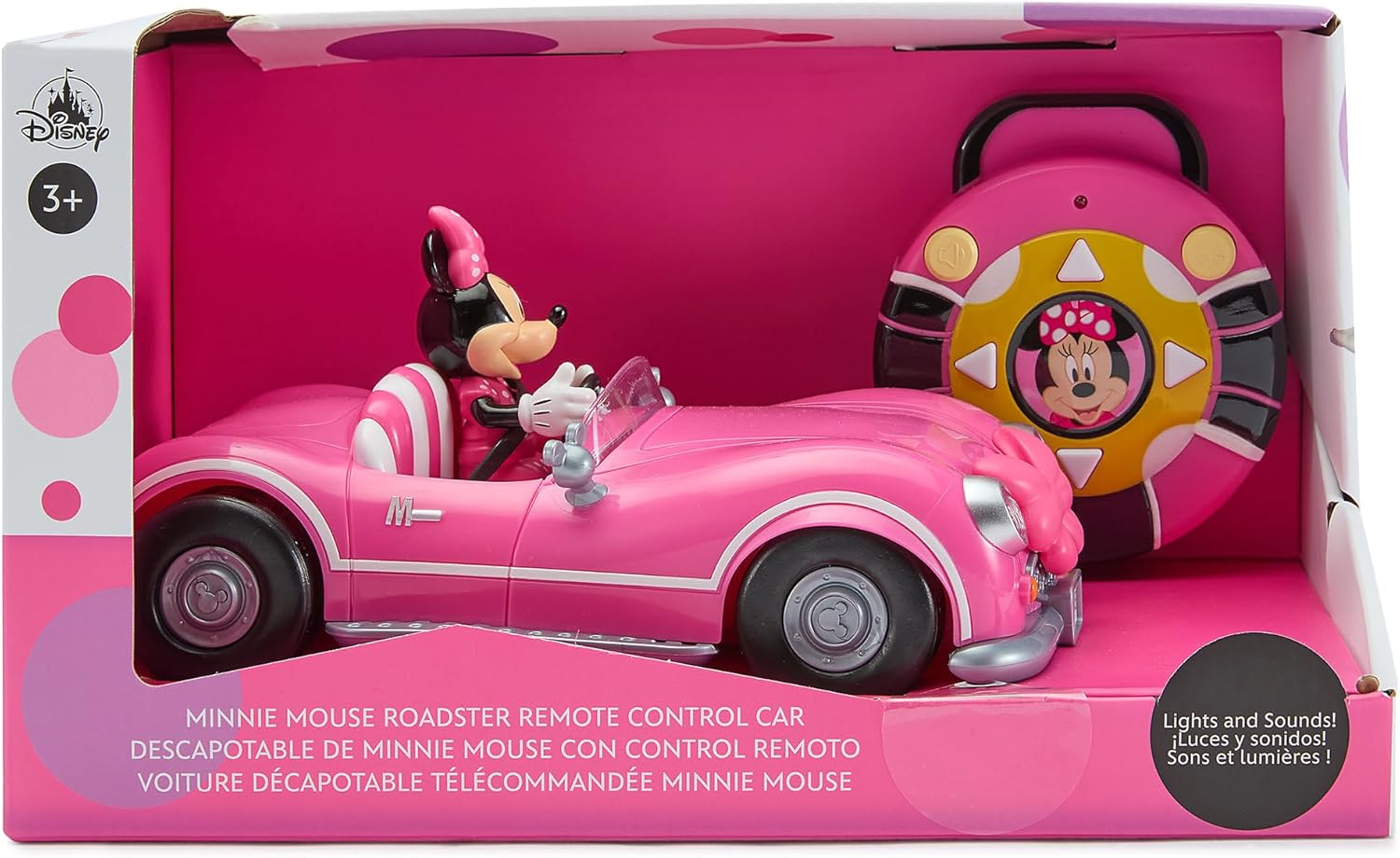 Disney Store Official Minnie Mouse's Vintage Remote Control Car for Kids - Gloss Pink Convertible Roadster with Lights & Sounds, Fun RC Car - Minnie Mouse Toy for Girls & Boys