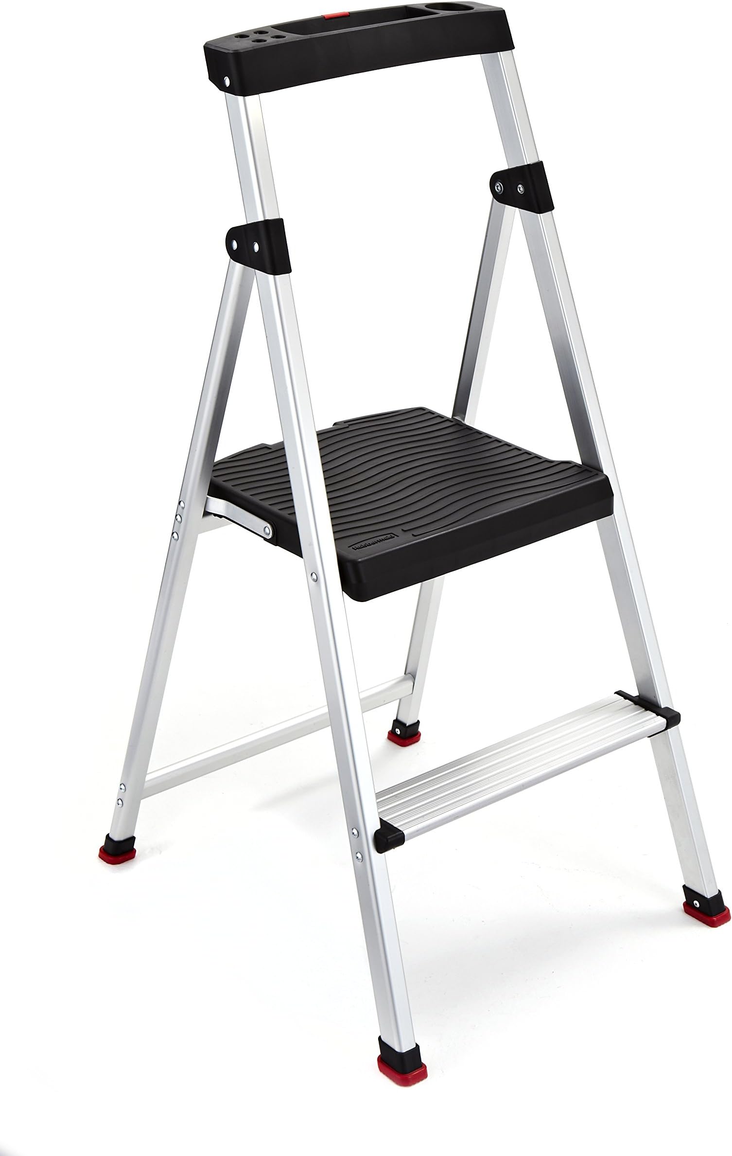 Rubbermaid 2-Step Ladder, Aluminum Lightweight Folding Step Stool with Project Top, Silver, Tested to US Safety Standards, No Assembly Required