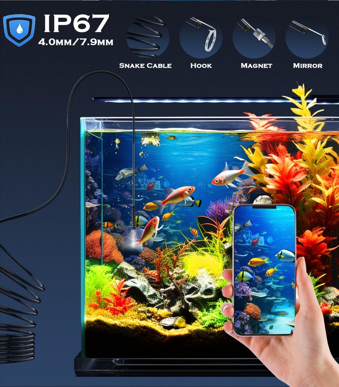 Kamera endoskopowa ze światłem, boroskop wężowy USB z 6 regulowanymi diodami LED, 1920P HD, IP67, wodoodporny, przewód inspekcyjny, kamera wężowa do telefonu typu C, Androida, tabletu PC