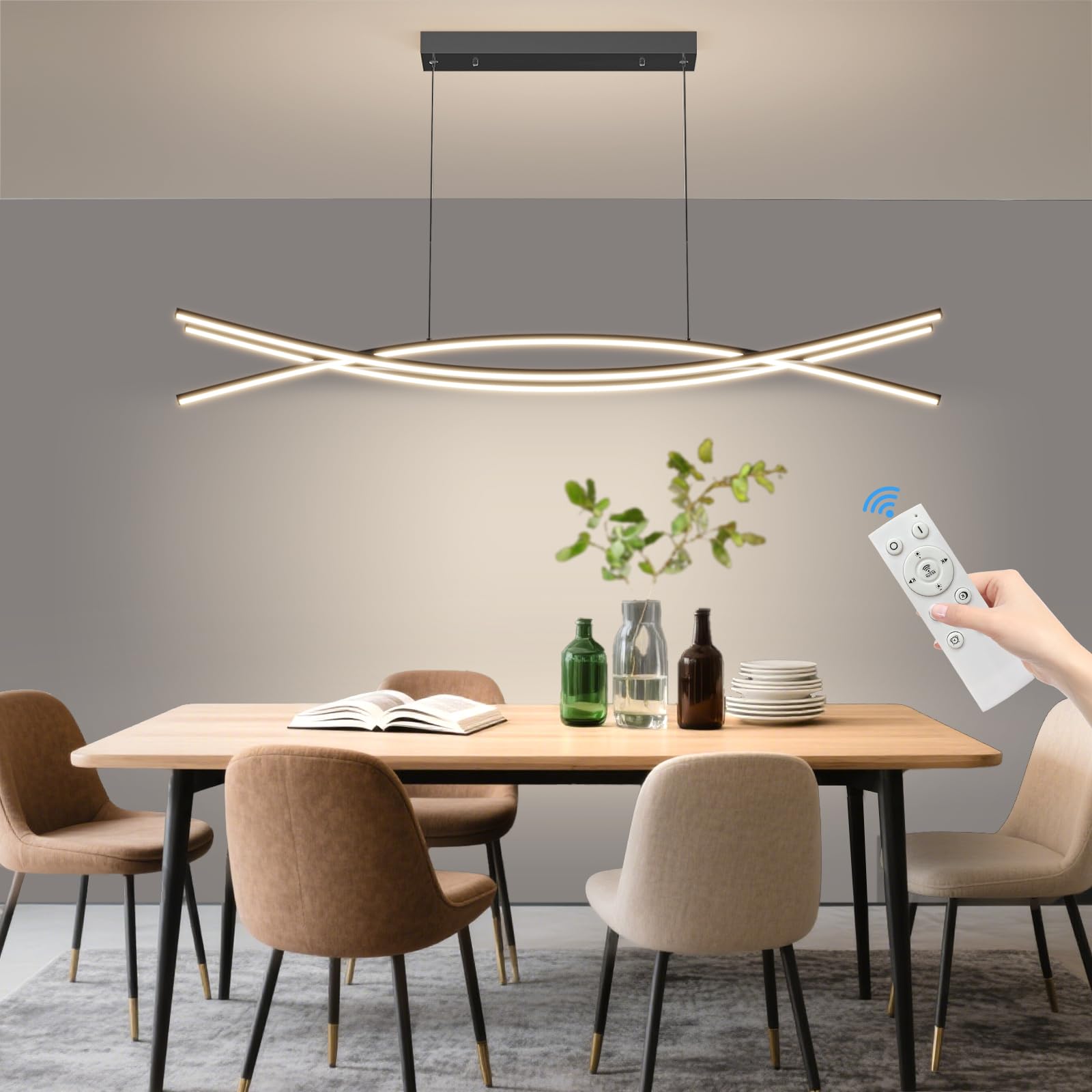 Modern Ceiling Chandelier Light, 47IN Pendant Light Fixtures with Remote Control 3000k-6500K Adjustable Color Temperature? Aluminum Island Lighting Lamp for Dining Room, Living Room, Island