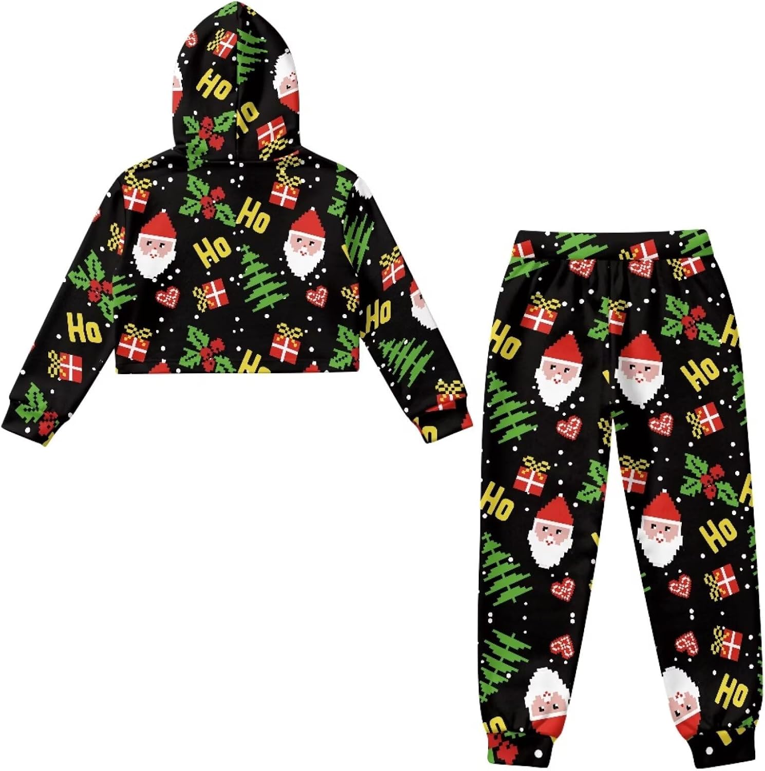 2 Piece Cropped Girls Sweat Suit Track Suit Crop Hoodie Sweatshirts and Sweatpants with Pockets Jogger Set